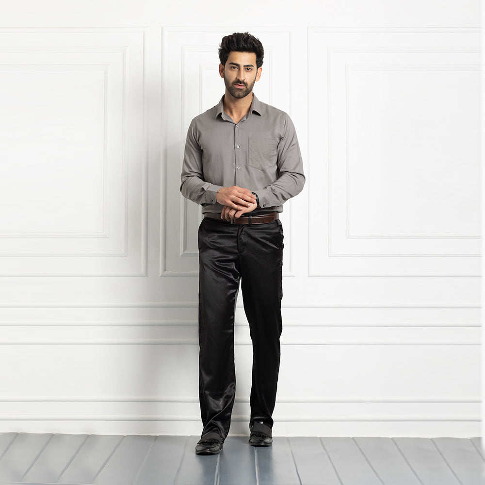 Men Mustang Lycra Soft Stretchable Shirt- Dark Grey
