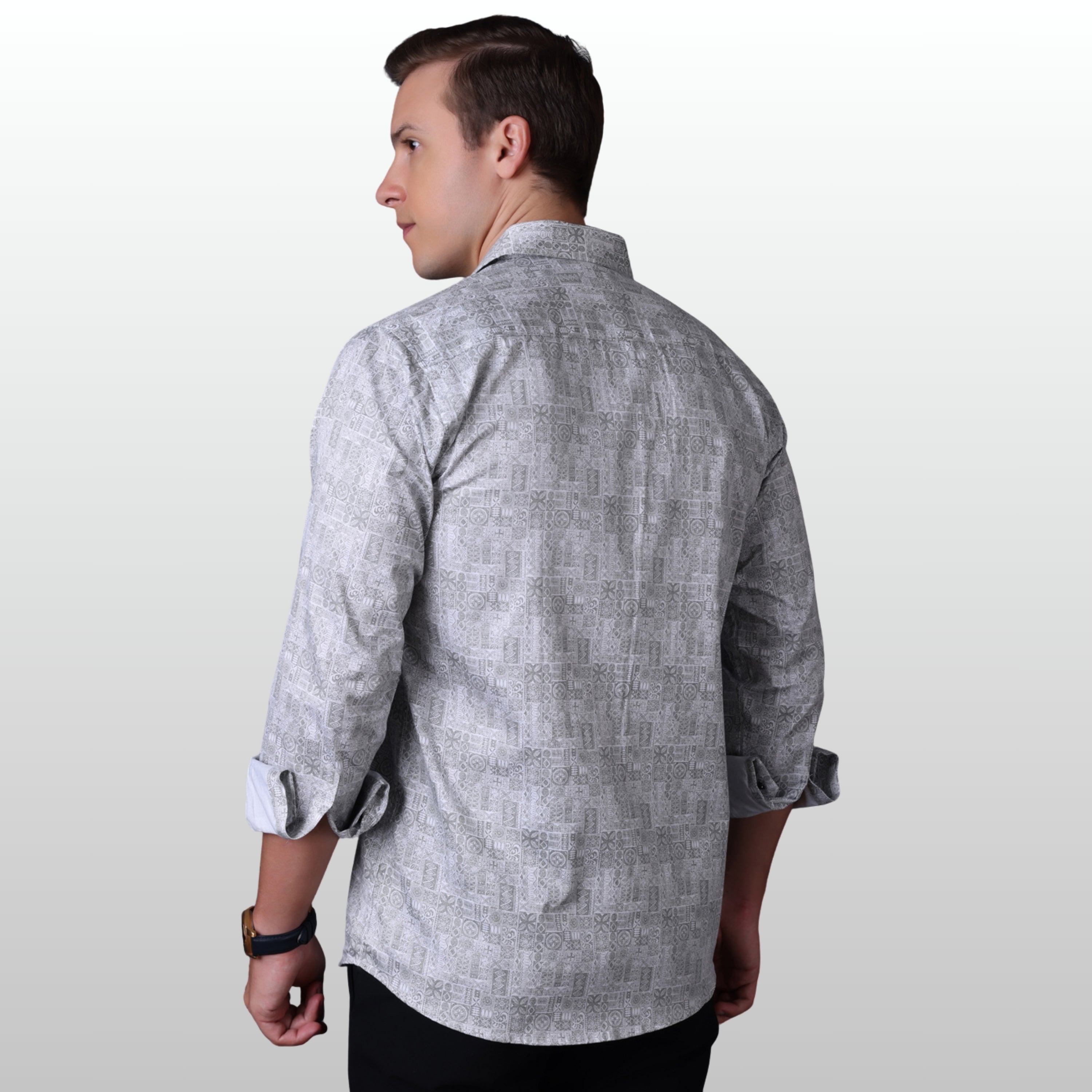 Geometrical Print Casual Shirt Green Color