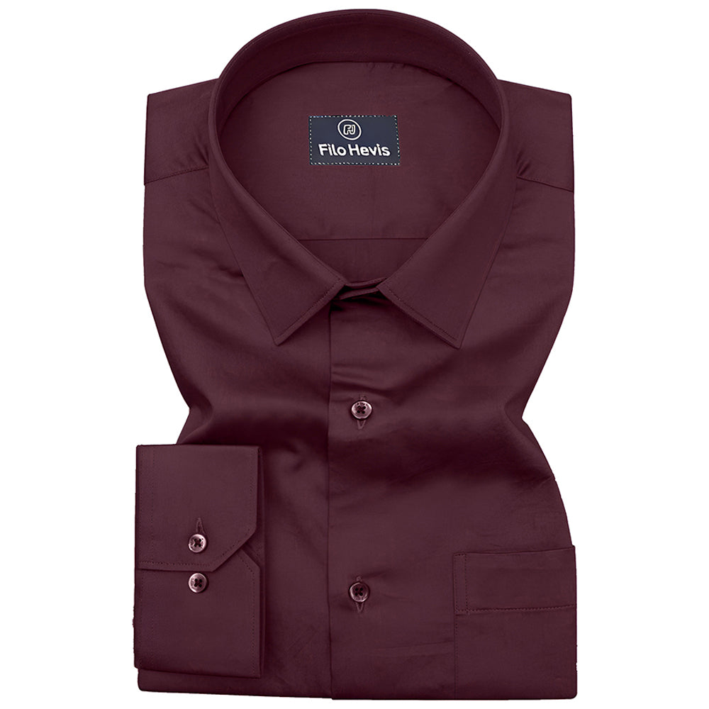PLATINUM COTTON SATIN FORMAL SHIRT FOR MEN (Single Pocket)-Wine