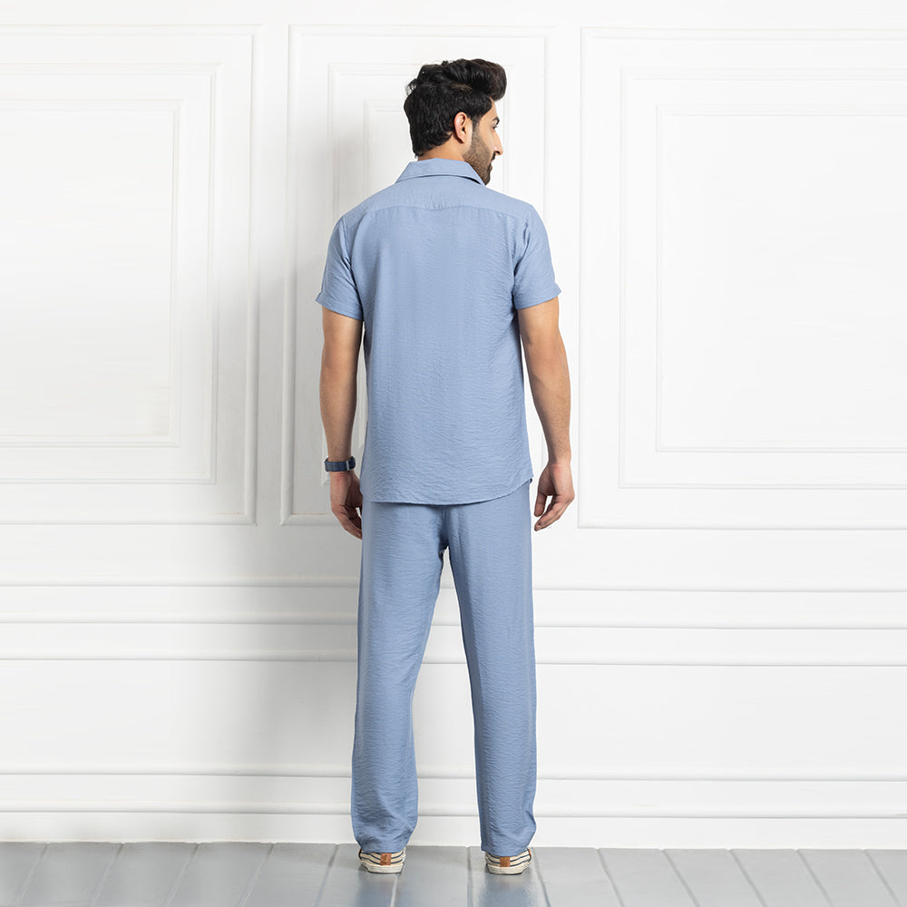 Men's Linen Shirt Co-ords Set- Sky