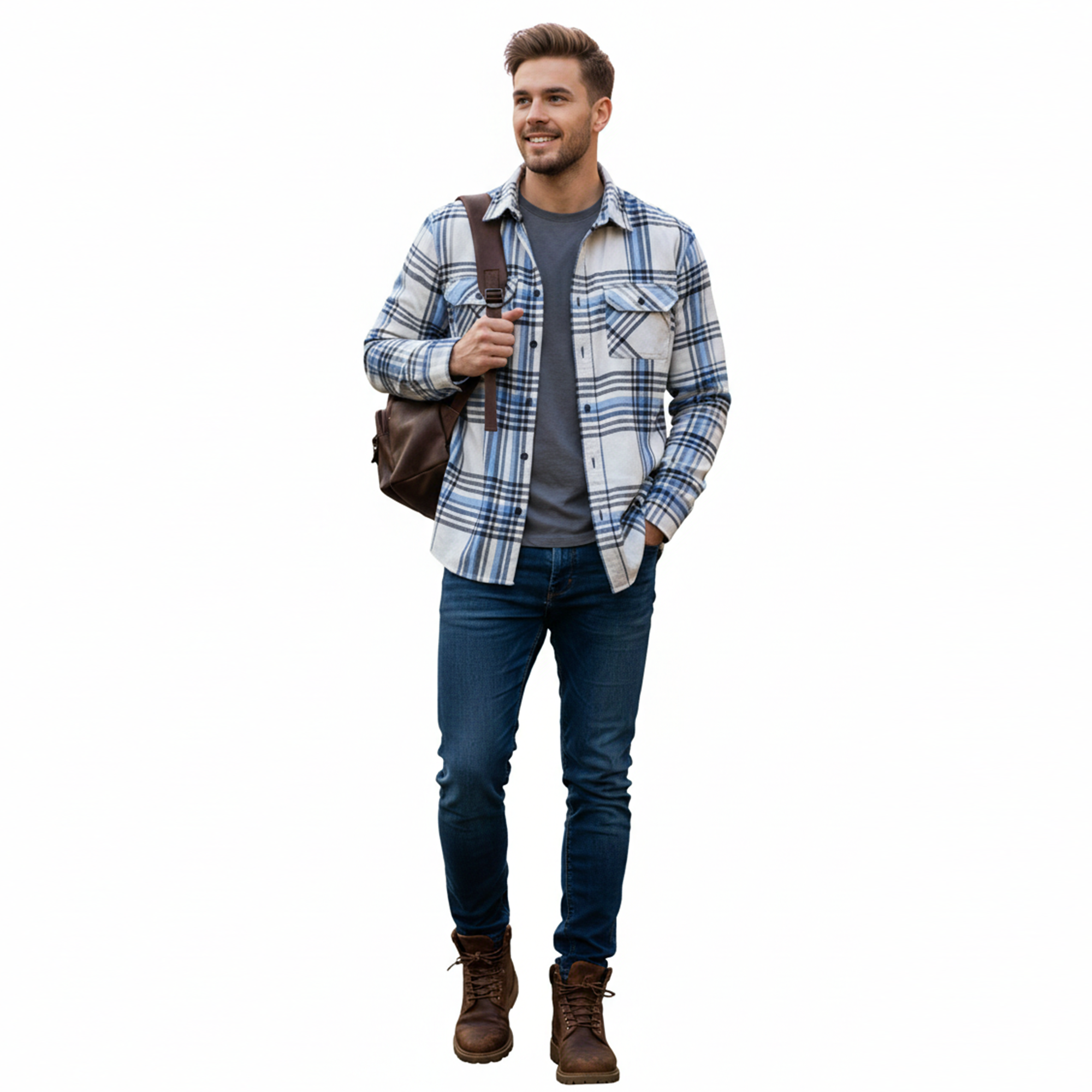 Menβs Blue White Winter Check Shirt | Full Sleeves