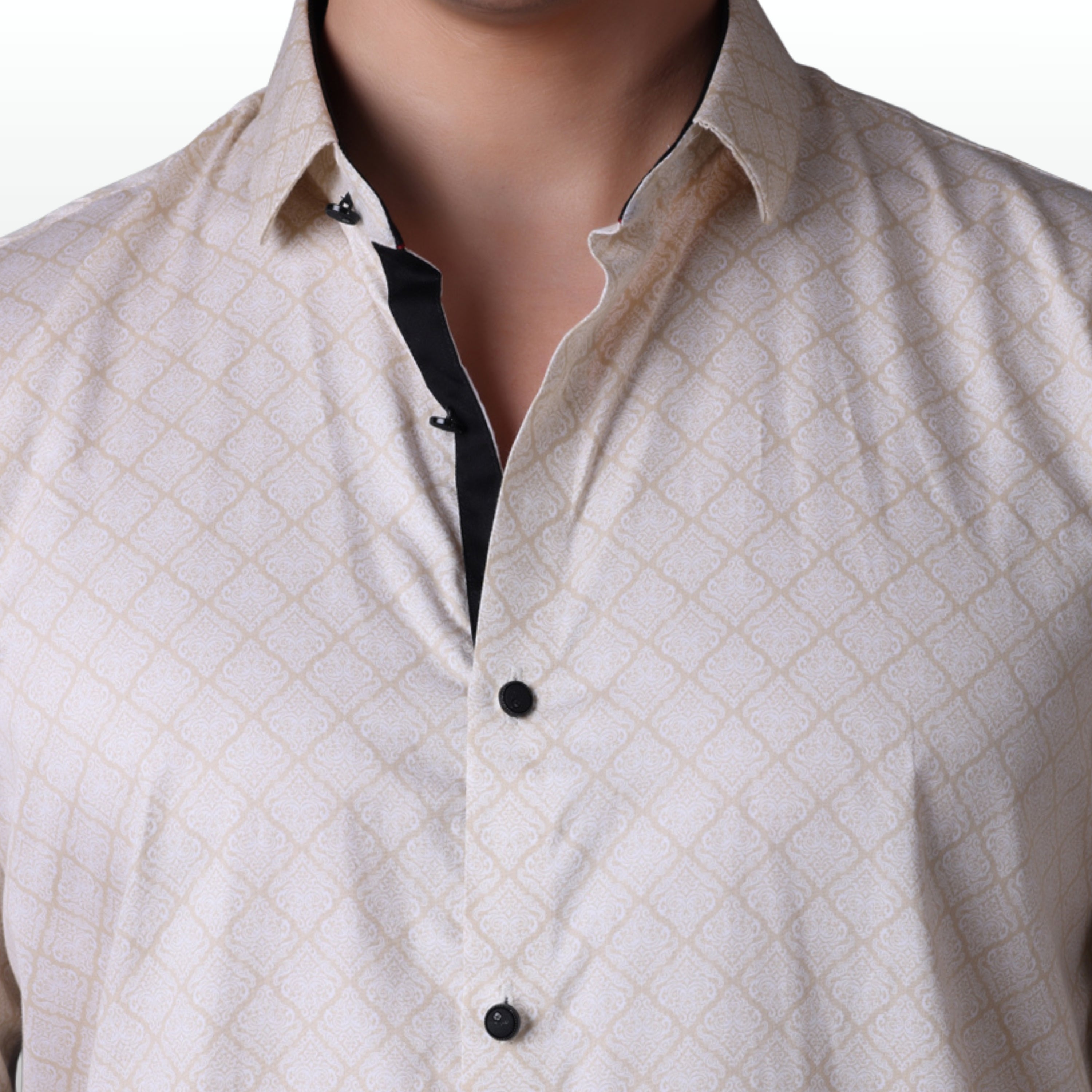 Geometrical Print Casual Shirt Beige Color