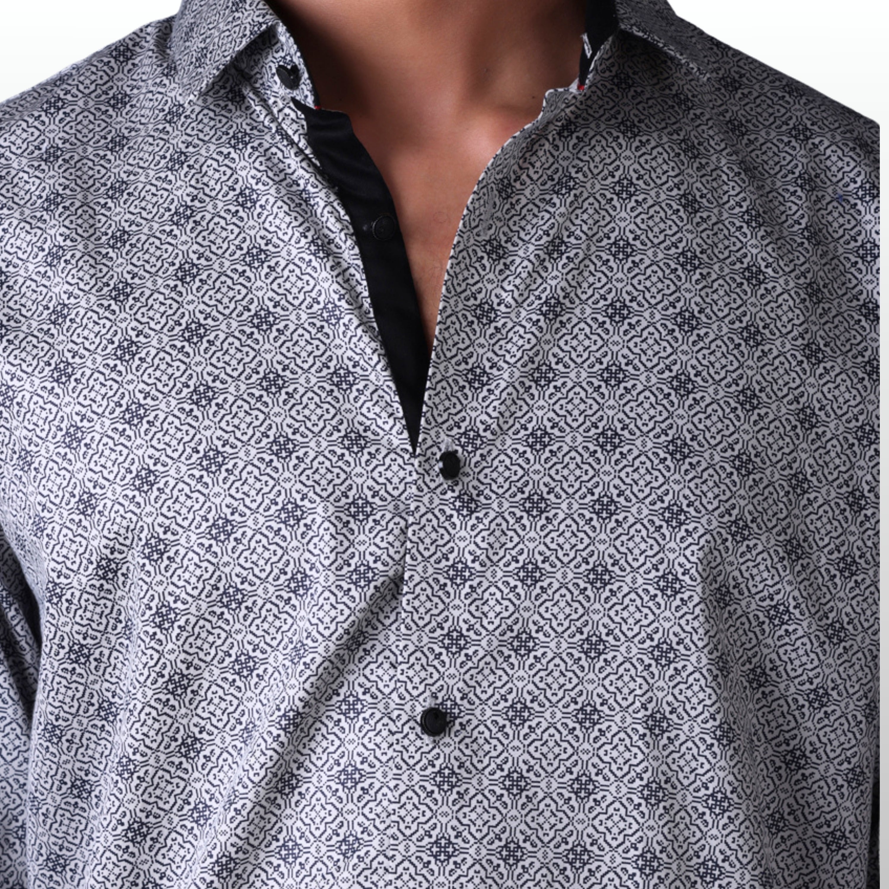 PRINTED SHIRTS | FORMAL & CASUAL SHIRTS FOR MEN | FILO HEVIS GEOMETRIC PRINTS SHIRT COLLECTION-Grey