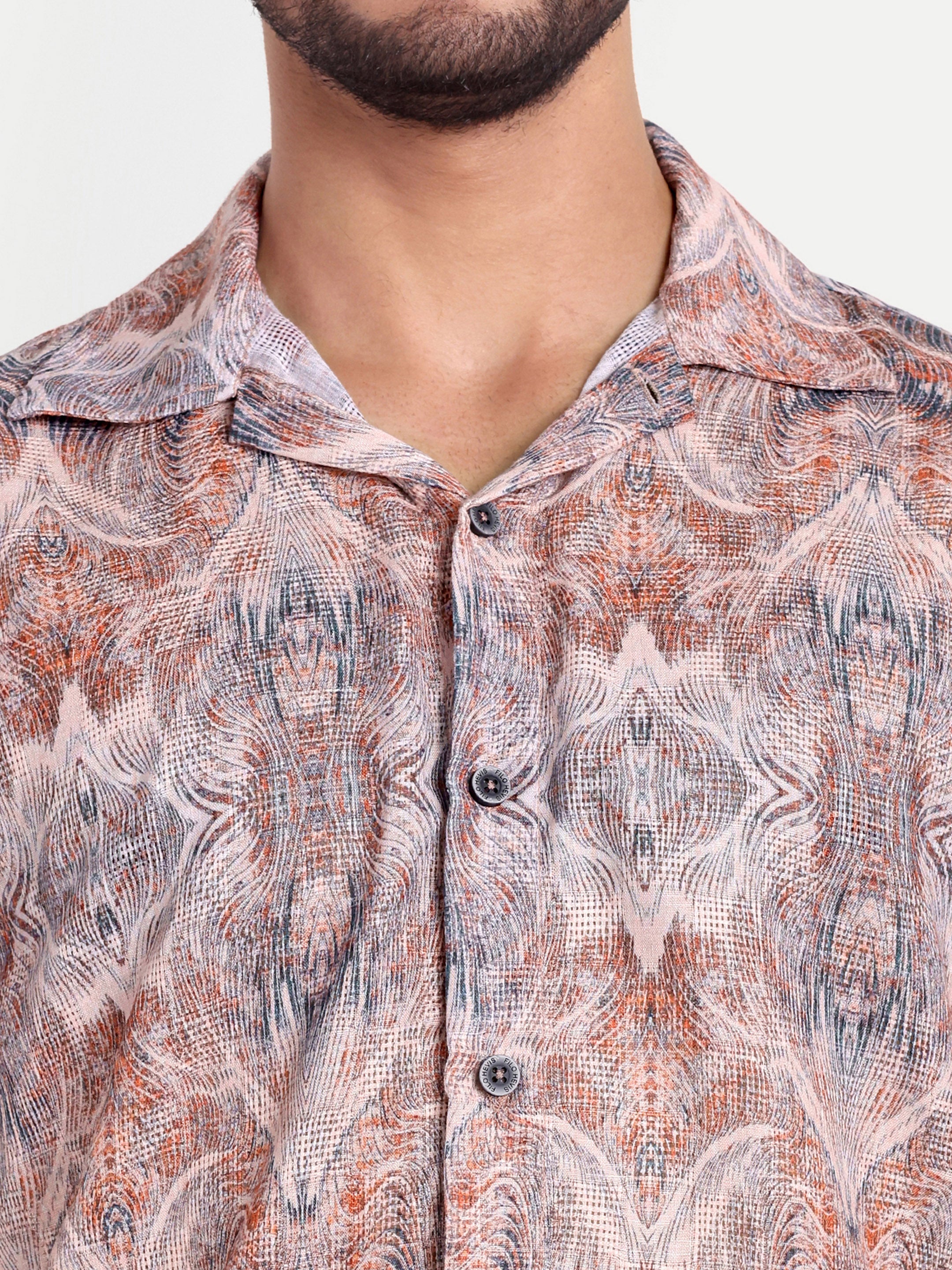 Blue Orange Printed Textured Half Shirt My Store