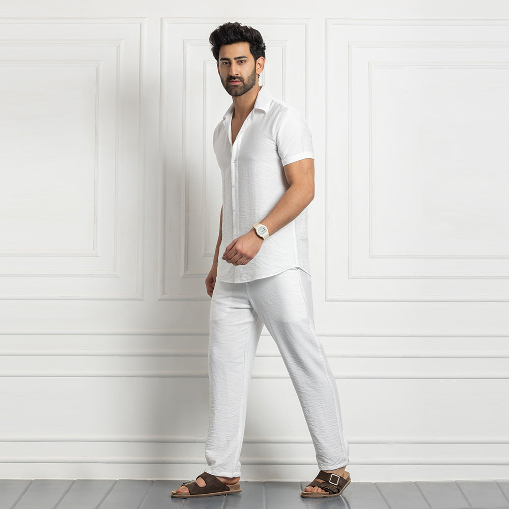 Men's Linen Shirt Co-ords Set- White