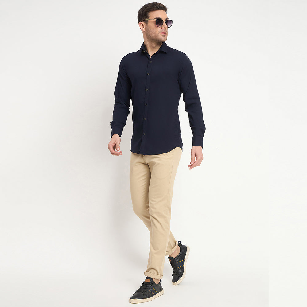 Men Mustang Lycra Soft Stretchable Shirt- Navy Blue