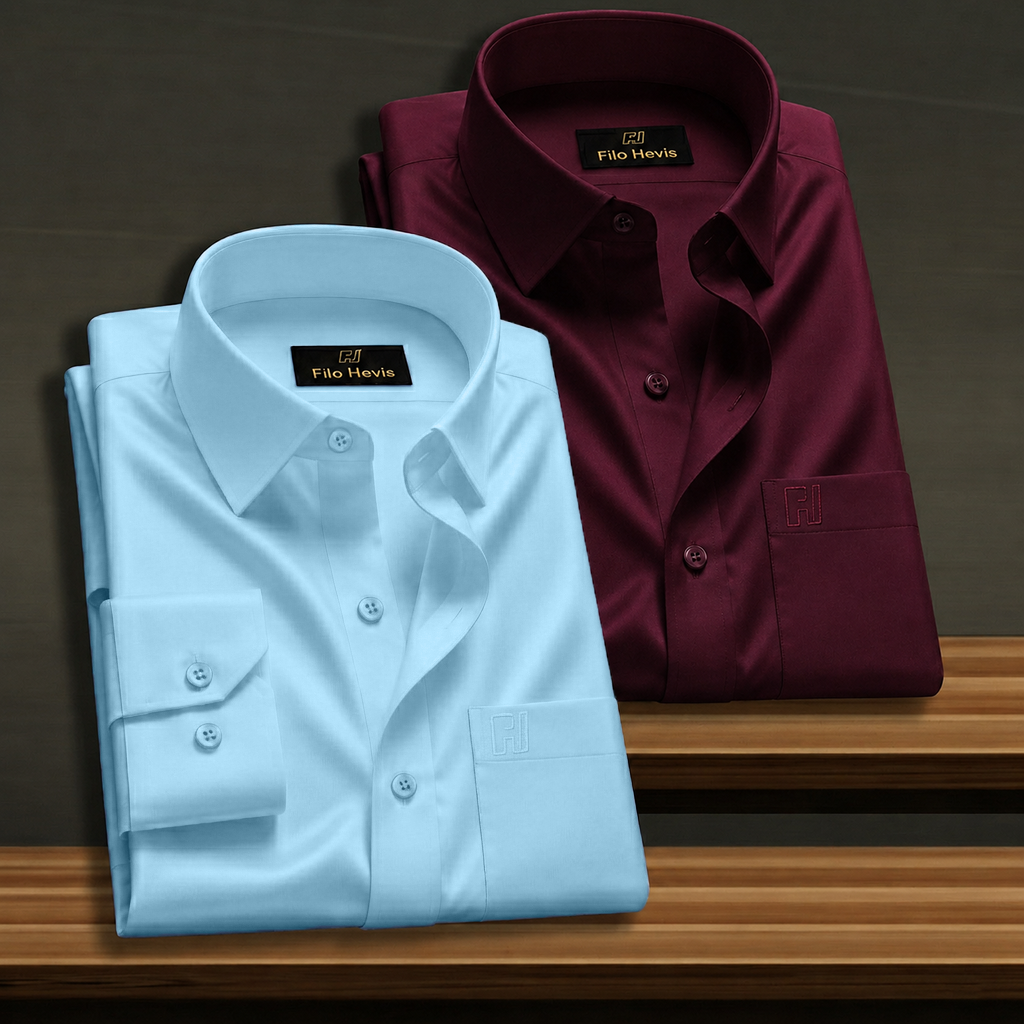 Combo of 2 Formal shirts Sky Blue & Wine Colour My Store
