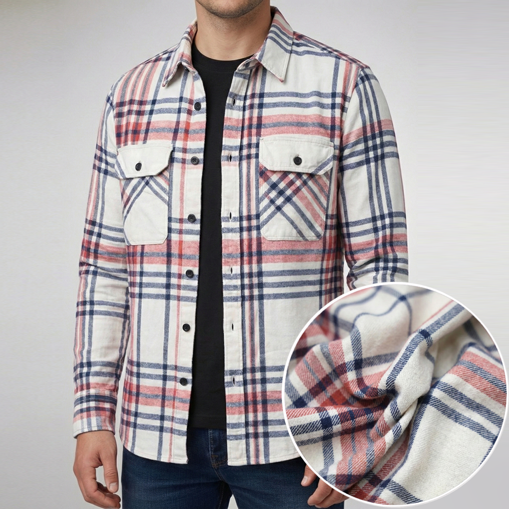 Men’s Red White Winter Check Shirt | Full Sleeves