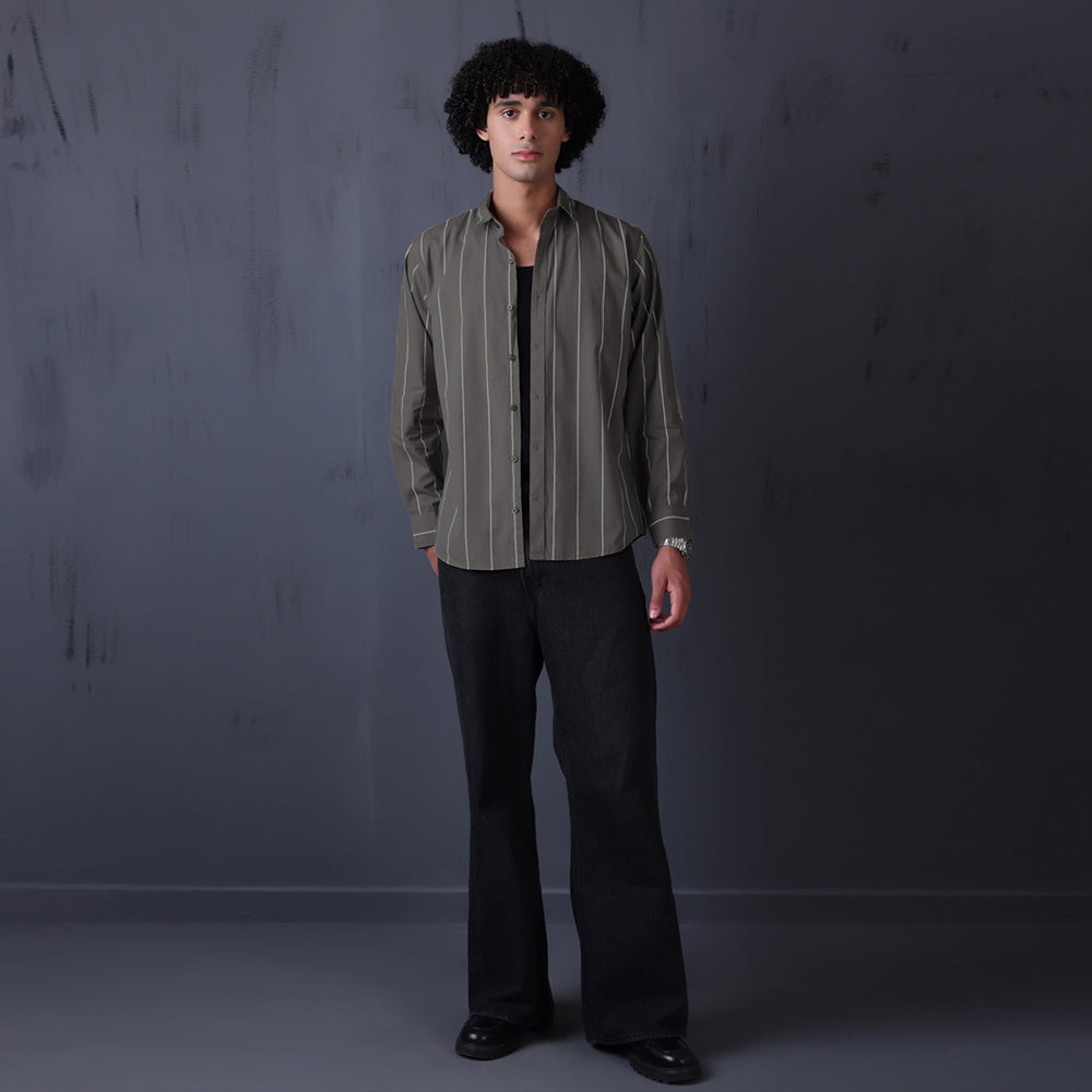 STRIPE CASUAL COTTON SHIRT (DARK GREY)