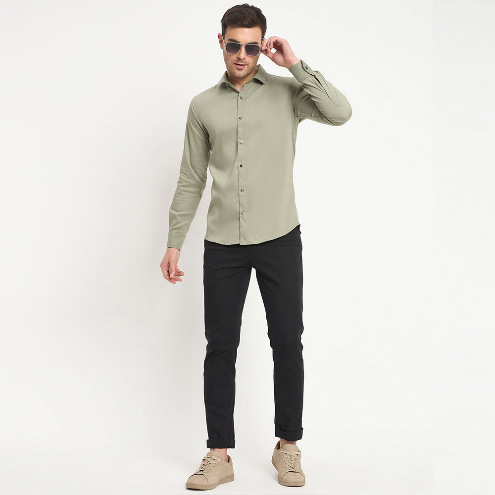 Men Mustang Lycra Soft Stretchable Shirt- Light Green