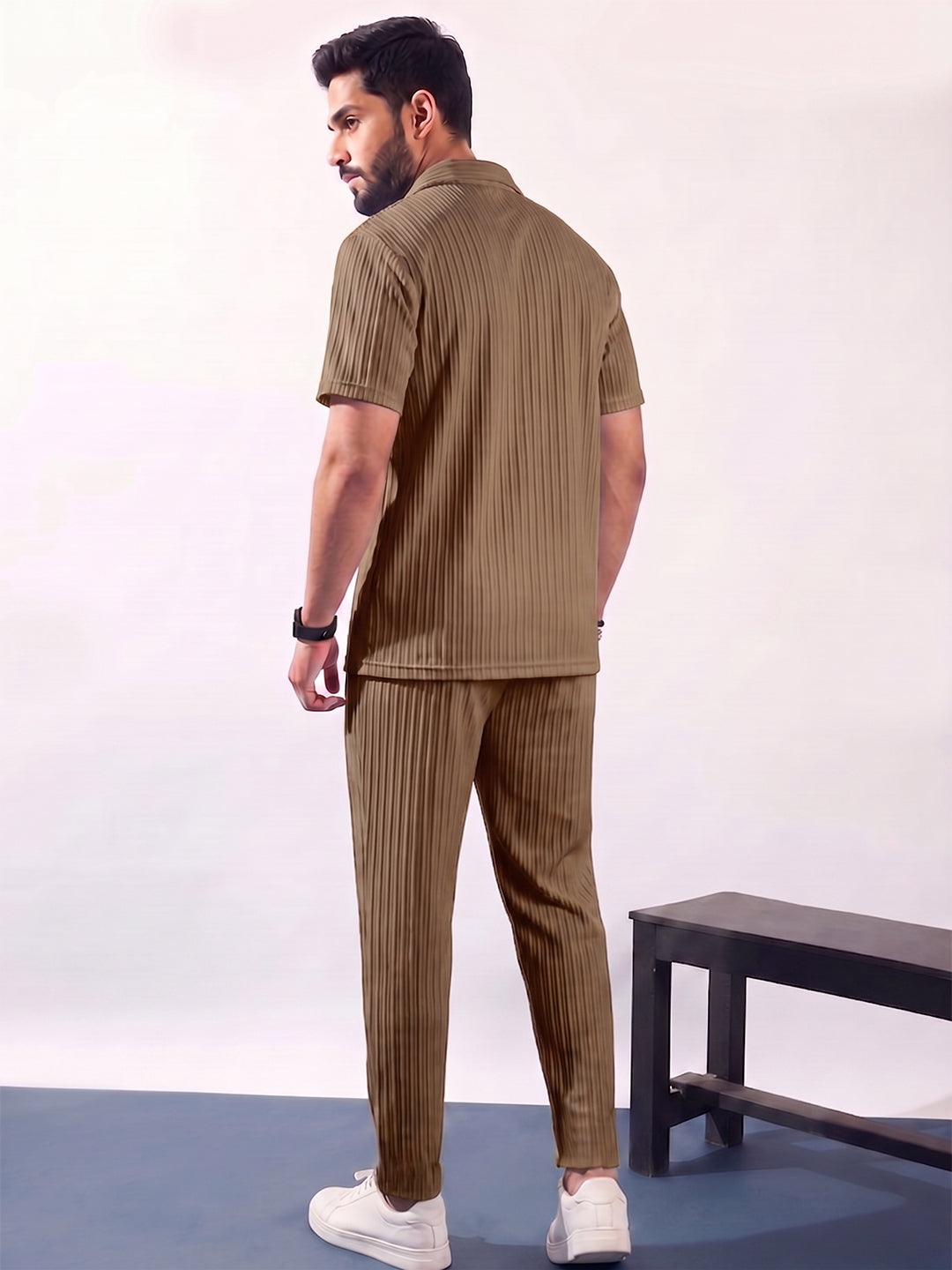 Men’s Beige extured Co-Ord Set – Premium Relaxed Fit Shirt & Trouser Set