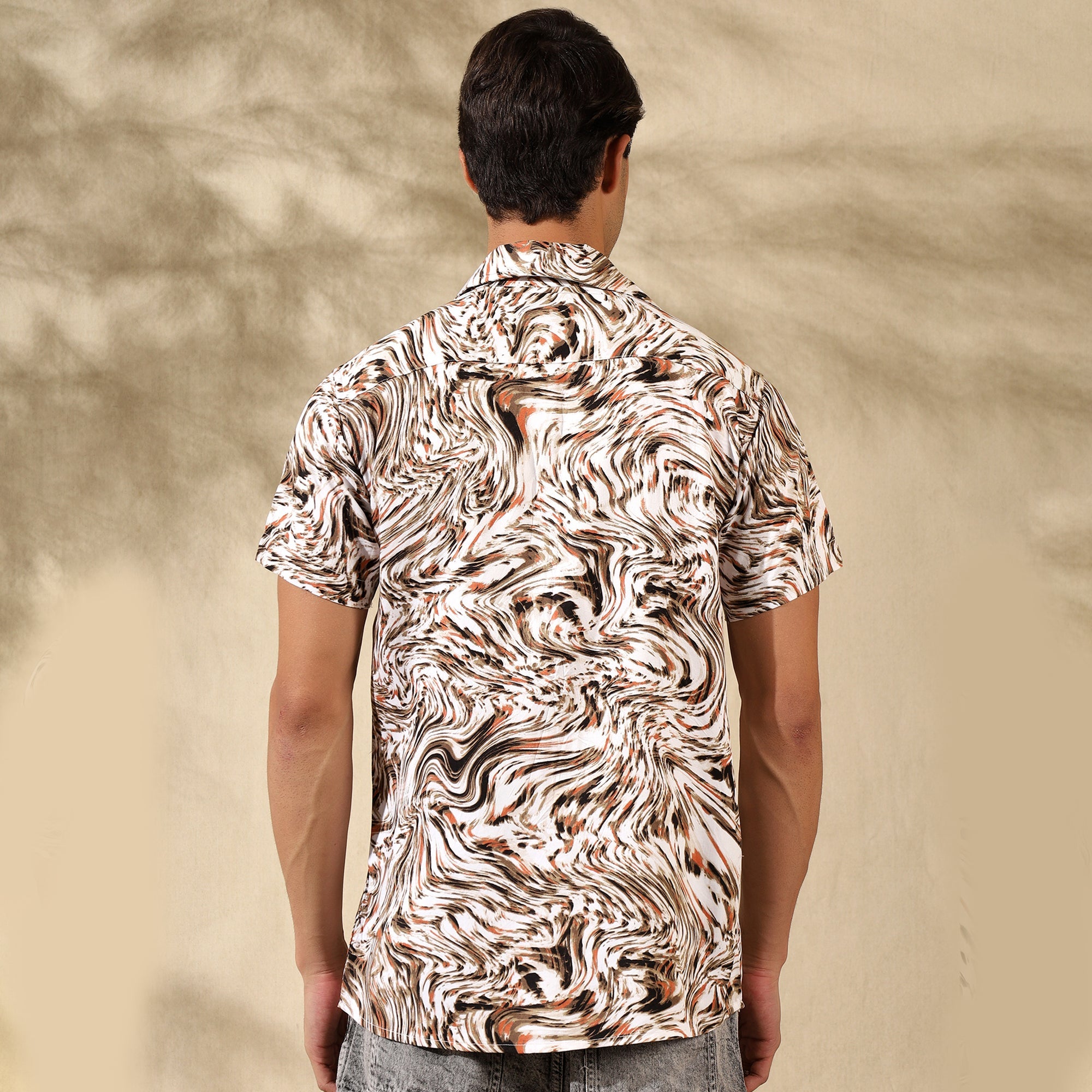 BROWN HALF CASUAL PRINTED COTTON SHIRT REGULAR FIT FOR MEN Filo Hevis
