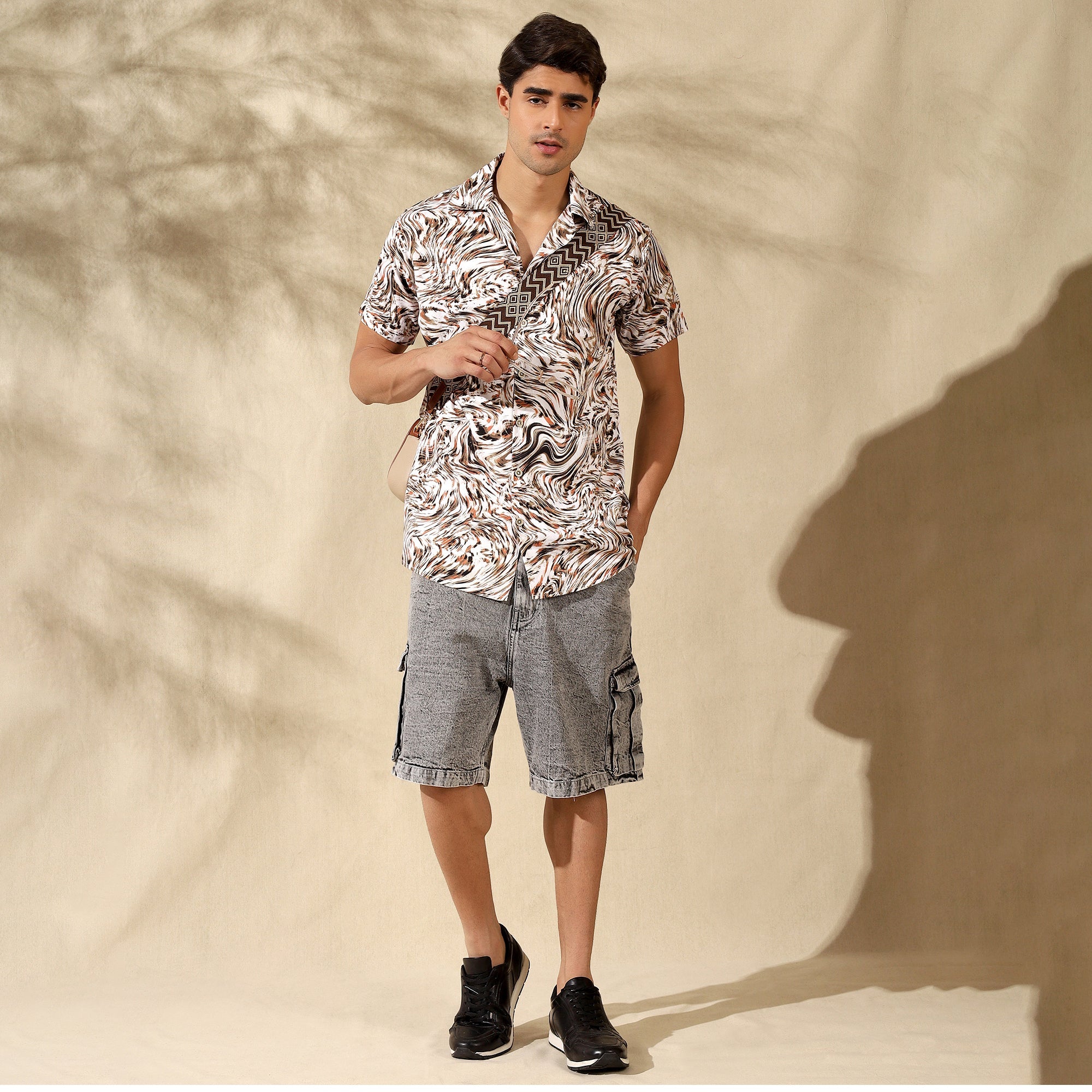 BROWN HALF CASUAL PRINTED COTTON SHIRT REGULAR FIT FOR MEN Filo Hevis