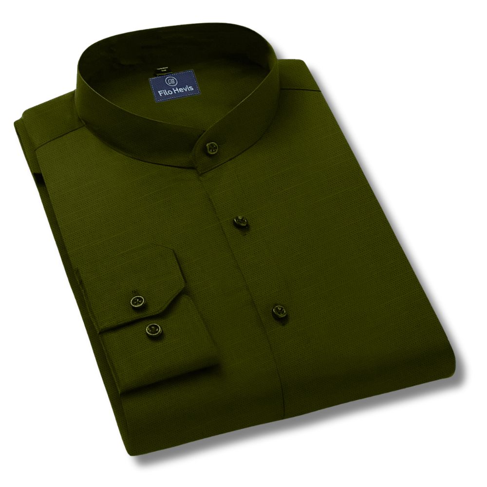 MEN’S CHINESE COLLAR SHIRT | FULL SLEEVE COTTON LINEN T-NECK SHIRT | MEHANDI GREEN COLOR