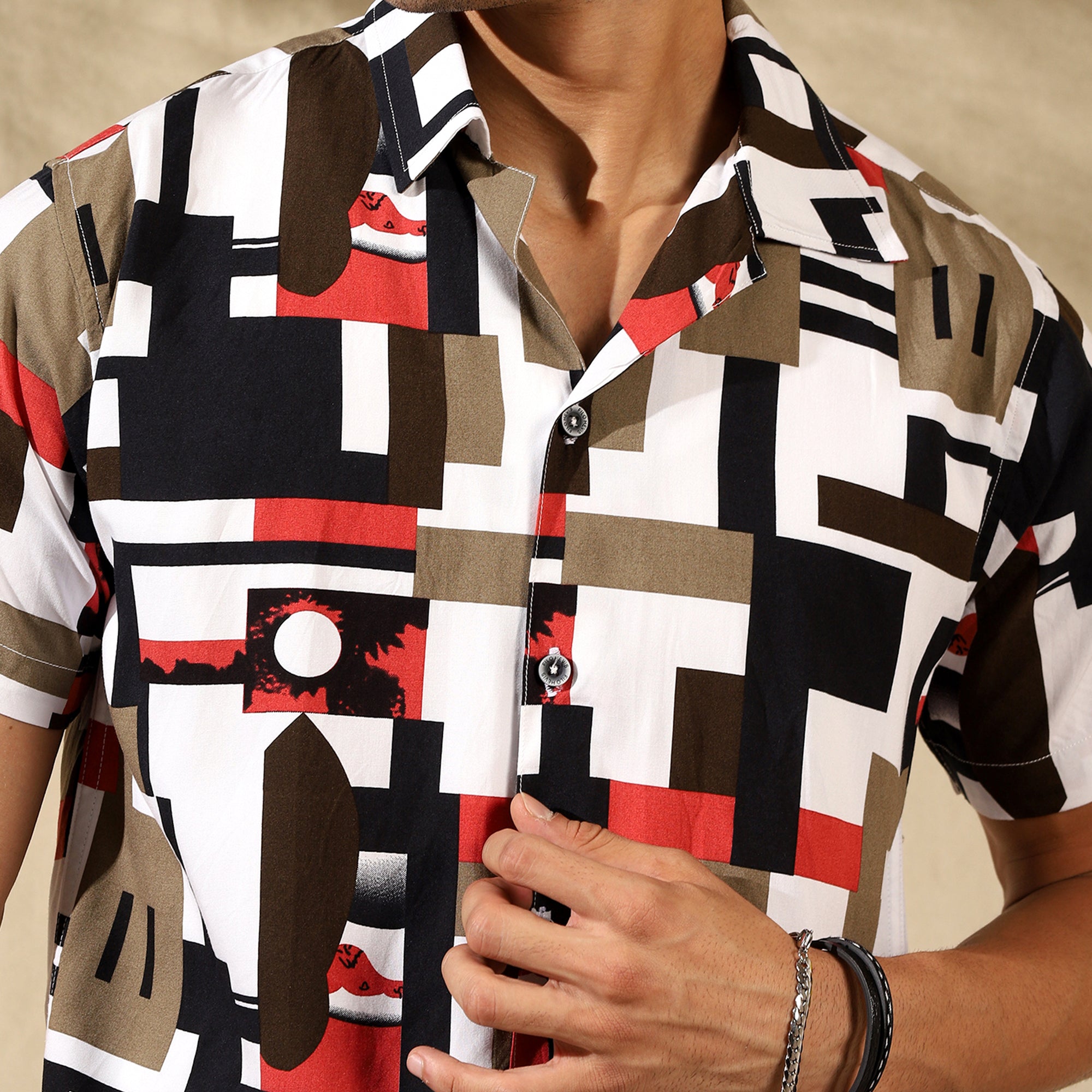 RED HALF CASUAL PRINTED COTTON SHIRT REGULAR FIT FOR MEN