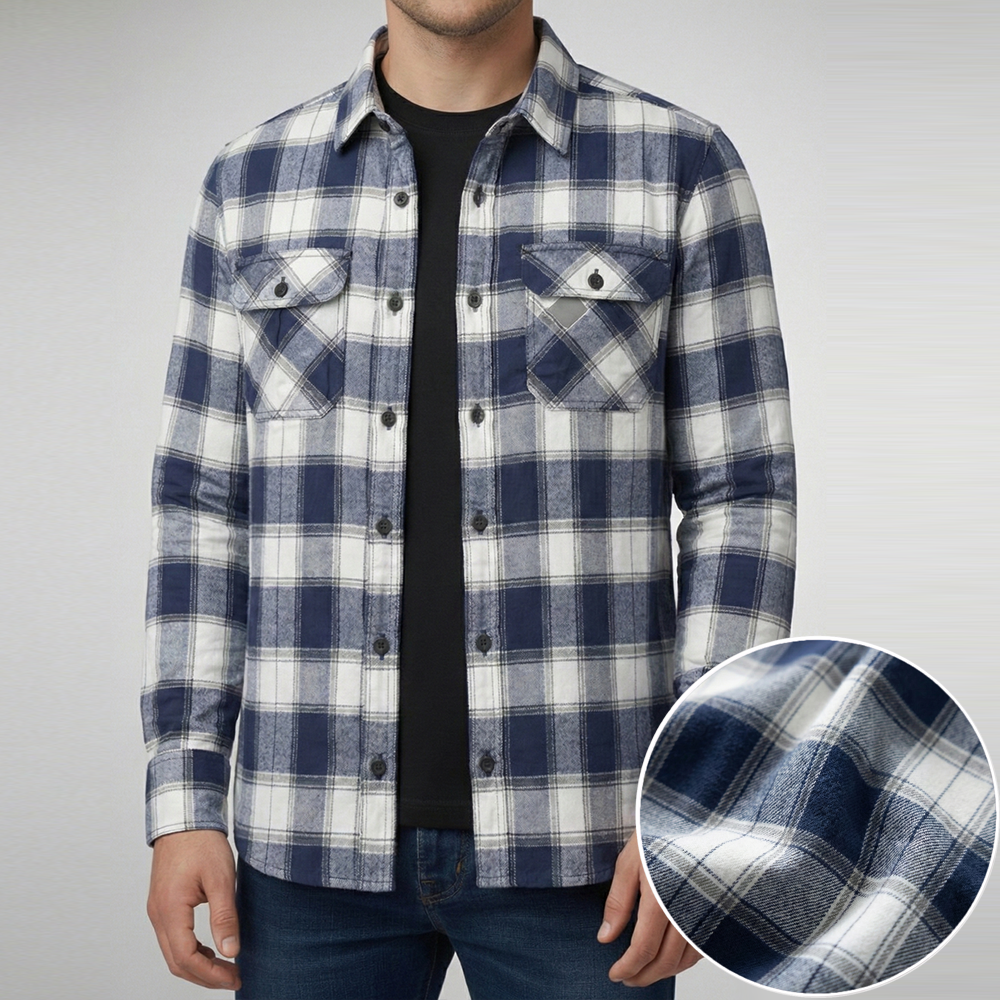 Men’s Navy Blue Winter Check Shirt | Full Sleeves My Store