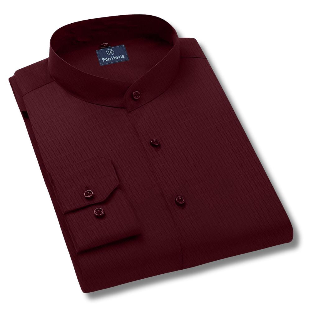 MEN’S CHINESE COLLAR SHIRT | FULL SLEEVE COTTON LINEN T-NECK SHIRT | MAROON COLOR