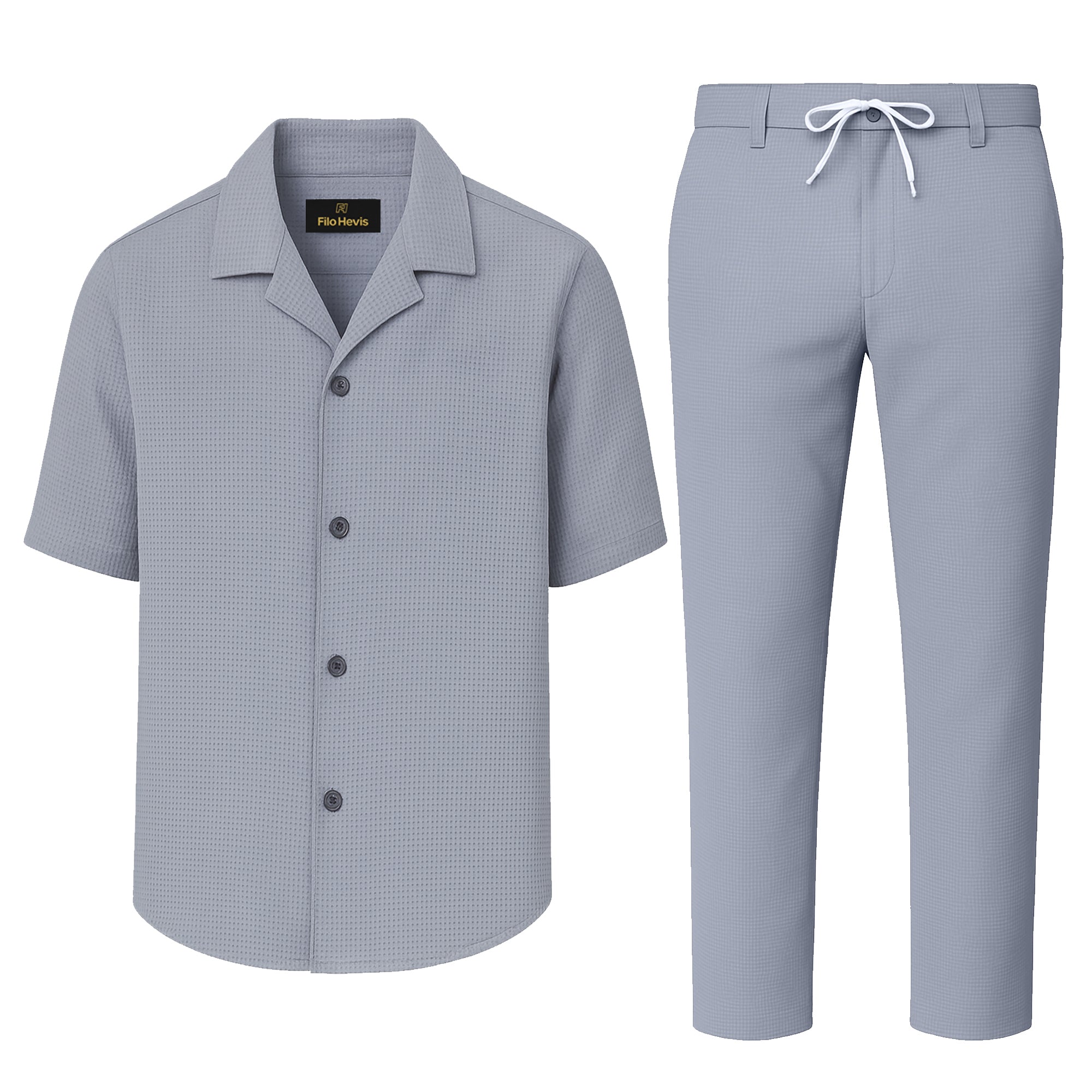 Men’s Premium Popcorn Texture Co-ord Set – Polyester Comfort Shirt & Trouser-Grey