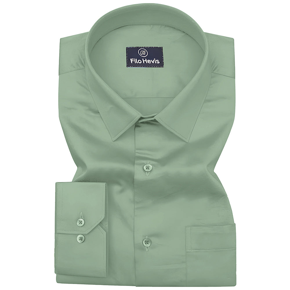 PLATINUM COTTON SATIN FORMAL SHIRT FOR MEN (Single Pocket)-Pista Green