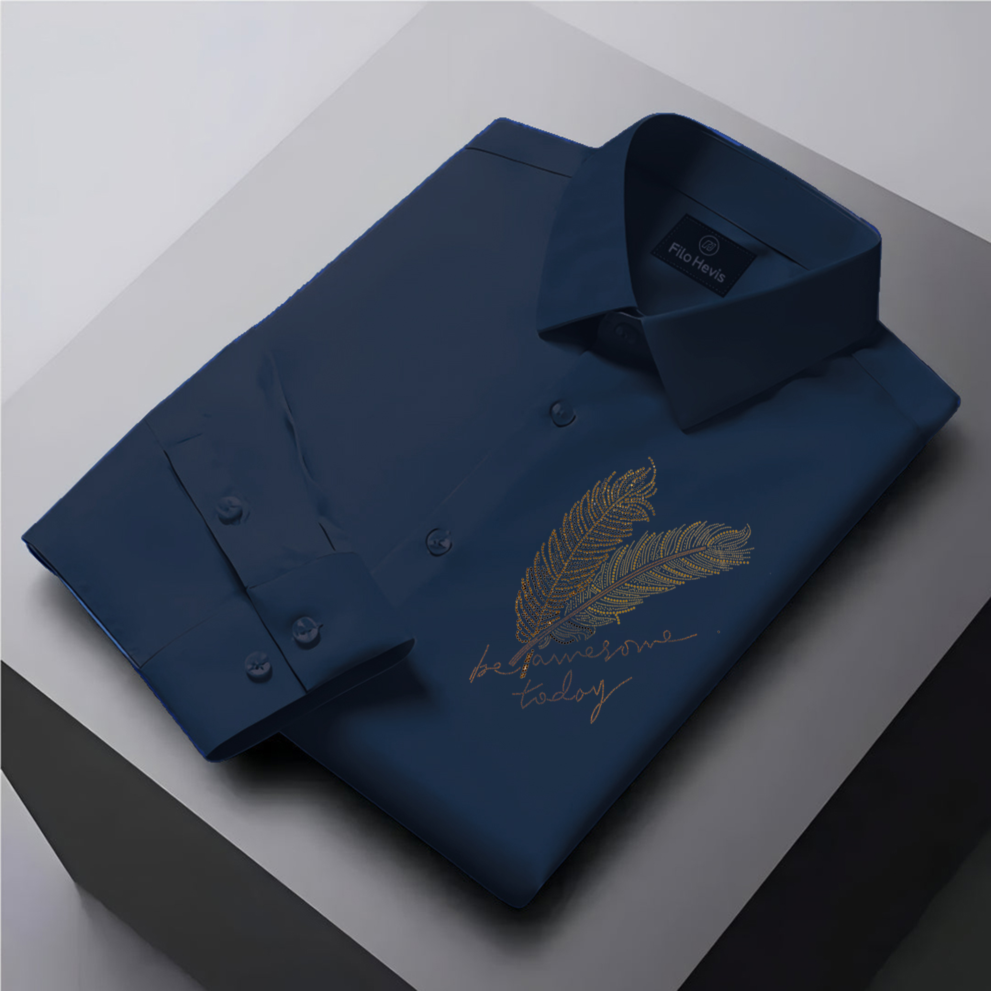 PARTY SHIRTS FOR MEN | PREMIUM SHIRTS | CLUB SHIRTS Feather Embroidery-Navy Blue