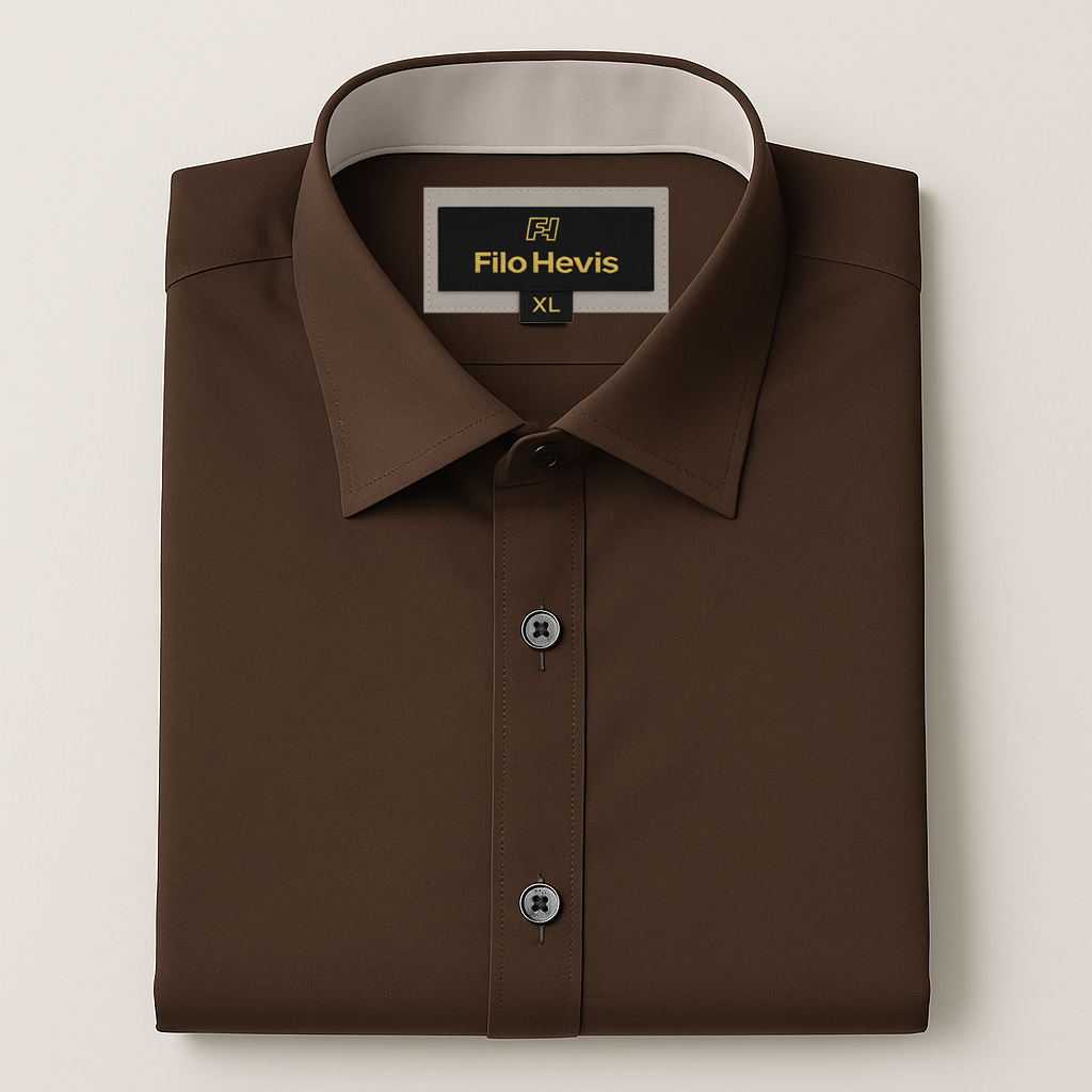 Men’s Premium Brown Shirt | Spread Collar | Comfort-Stretch Fabric | Contrast Inner Collar / Cuff