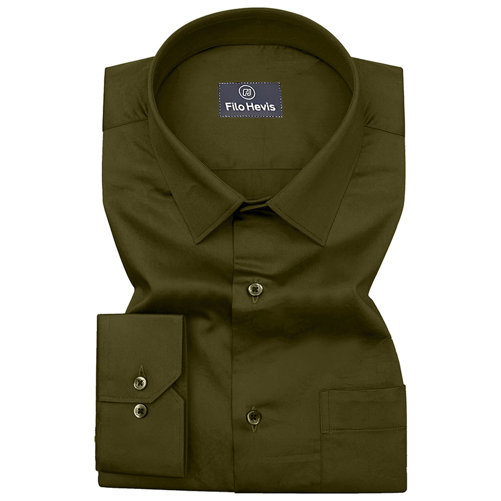 PLATINUM COTTON SATIN FORMAL SHIRT FOR MEN (Single Pocket)-Light Mehndi