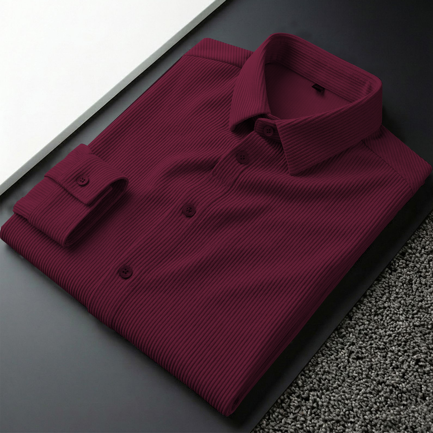Corduroy Inspired Self-Cord Casual Shirts for Men Blended Fabric - Wine
