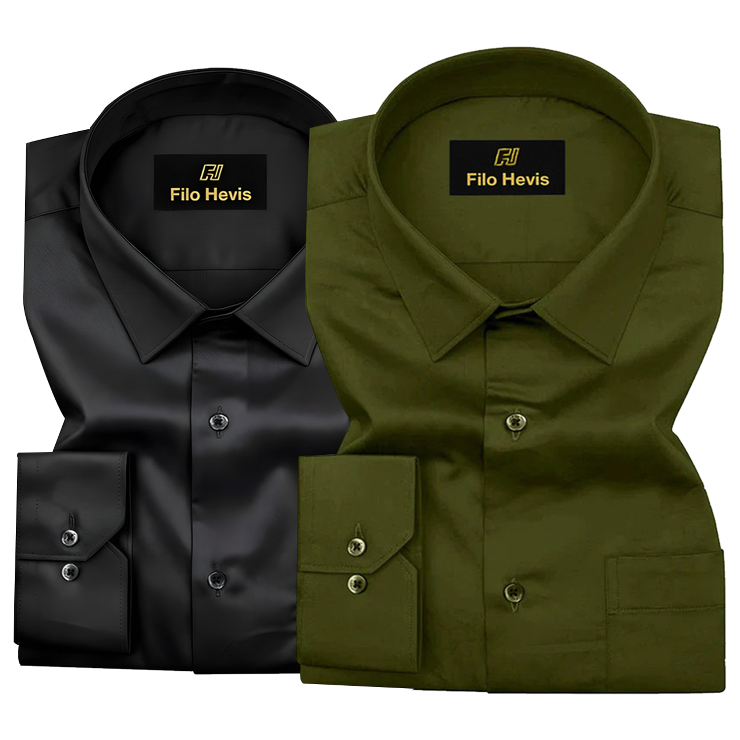 Combo of 2 Premium Cotton Formal Shirts – Black & Light Mehndi | Single Pocket | Smart Fit My Store