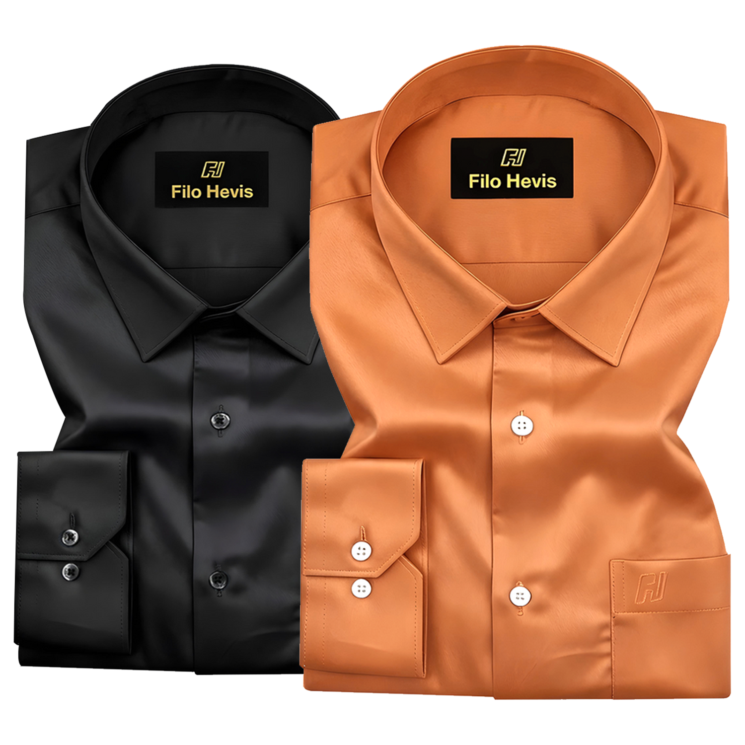 Combo of 2 Premium Cotton Formal Shirts – Black & Orange | Single Pocket | Smart Fit