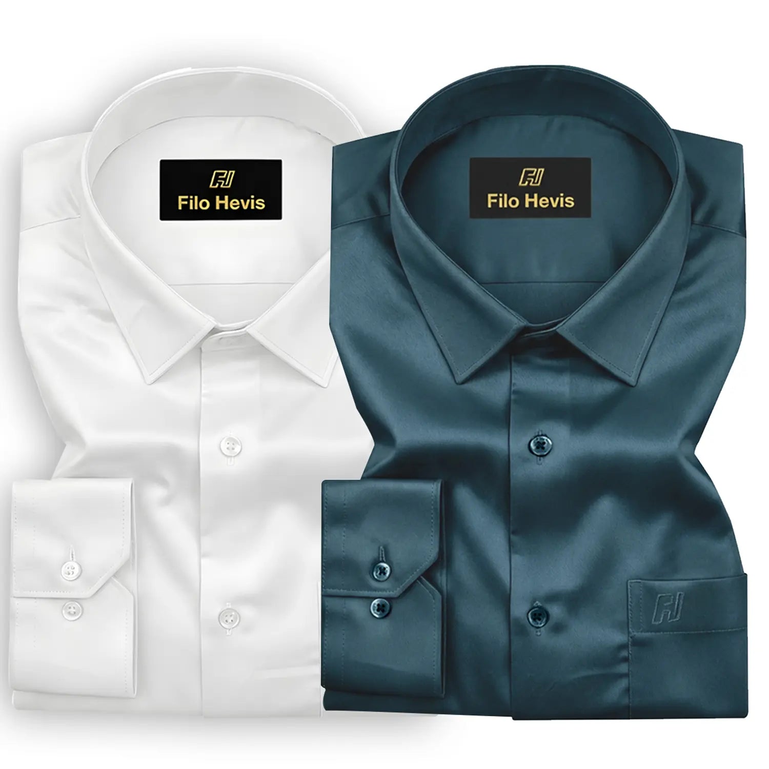 Combo of 2 Premium Cotton Formal Shirts – White & Teal Blue | Single Pocket | Smart Fit My Store