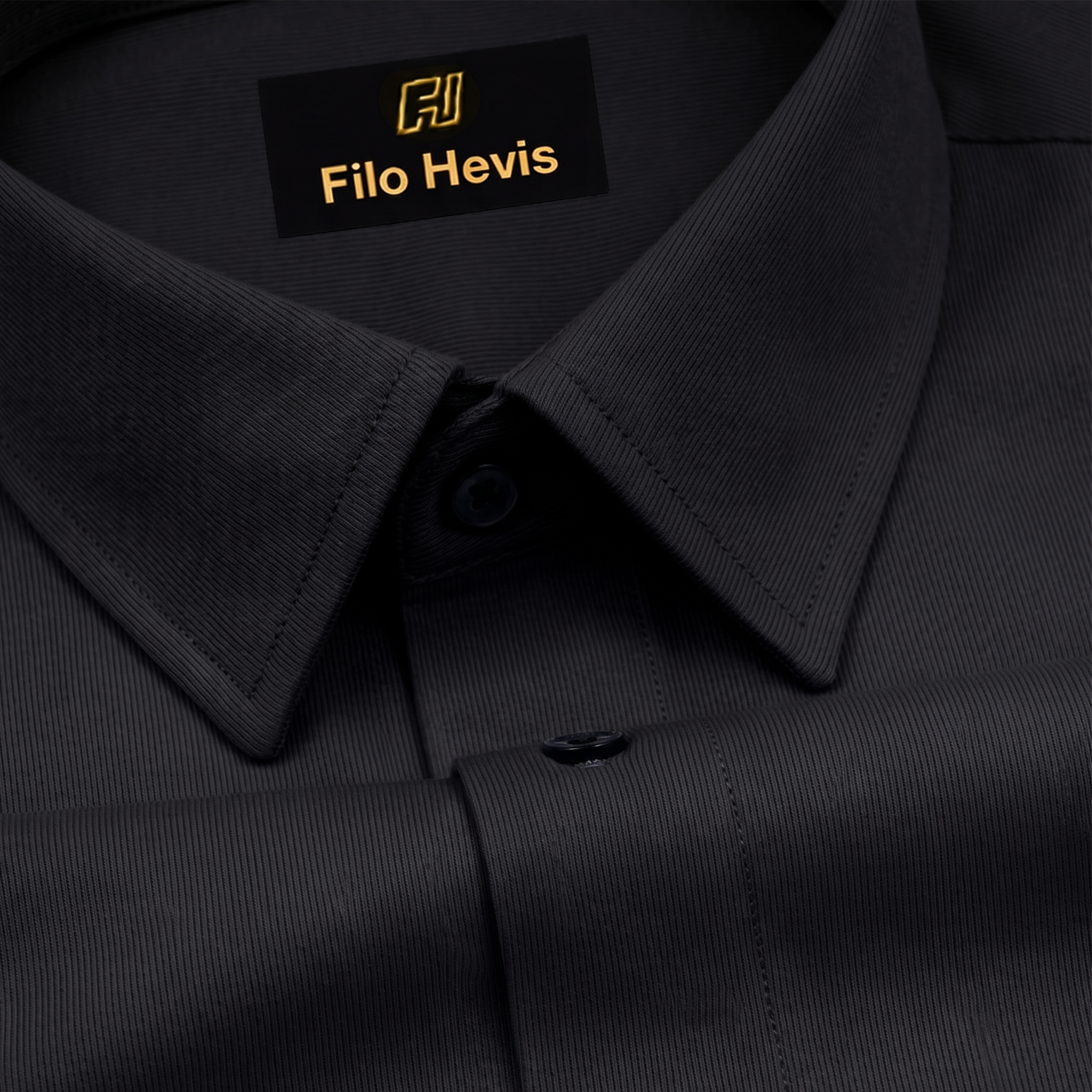 Fine-Ribbed Self-Structured Formal Shirt-BLACK