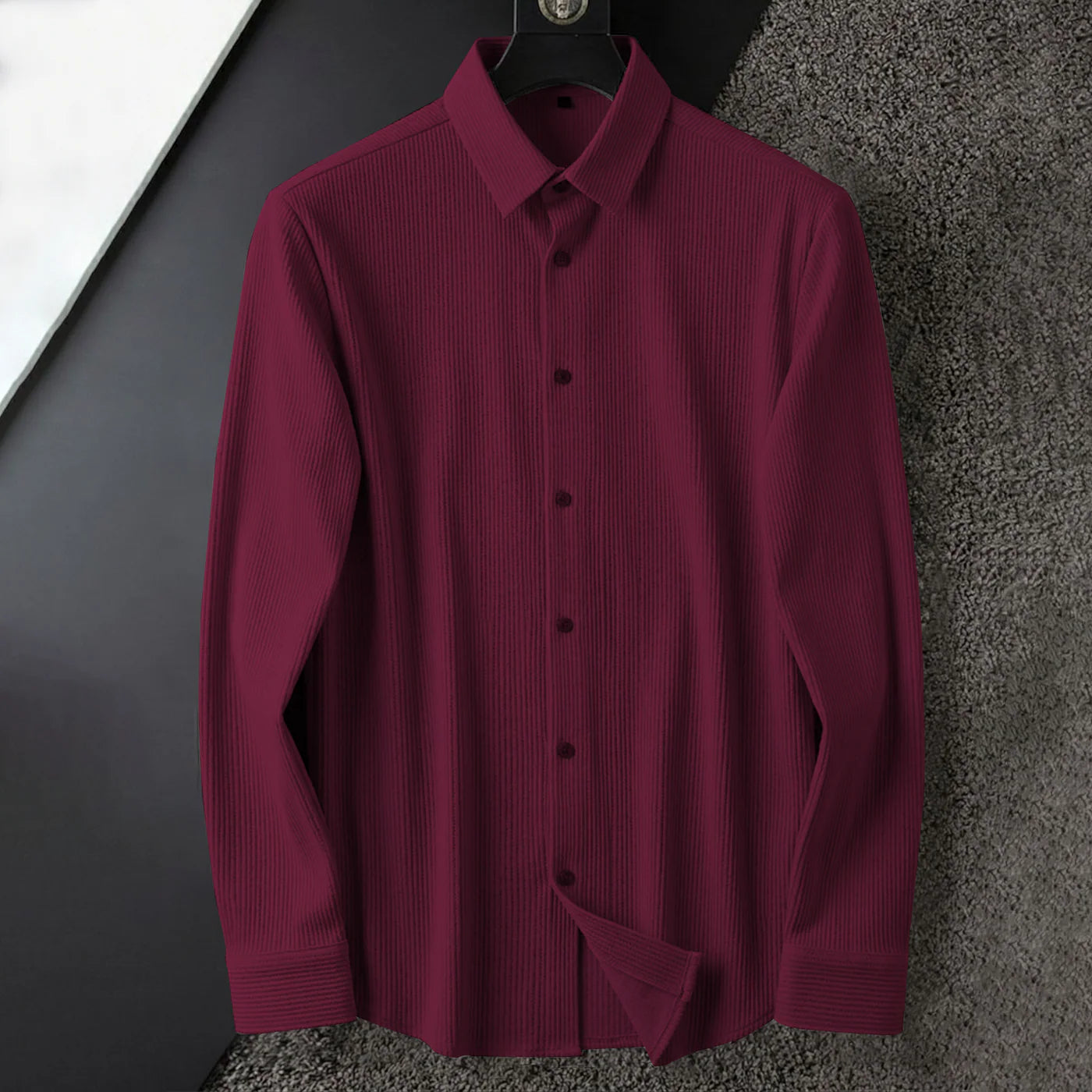 Corduroy Inspired Wine Self Cord Casual Shirt for Men