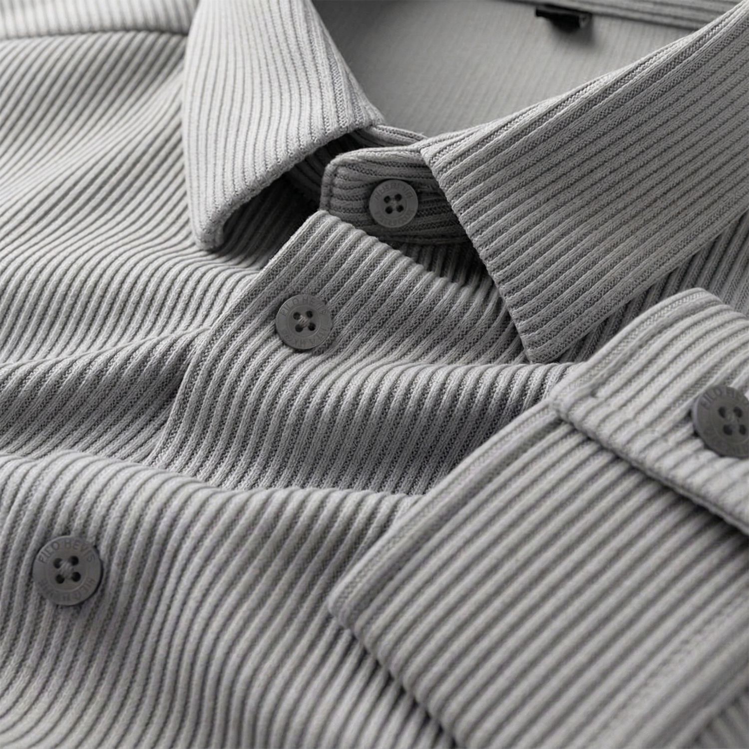 Corduroy Inspired Self-Cord Casual Shirts for Men Blended Fabric - Light Grey