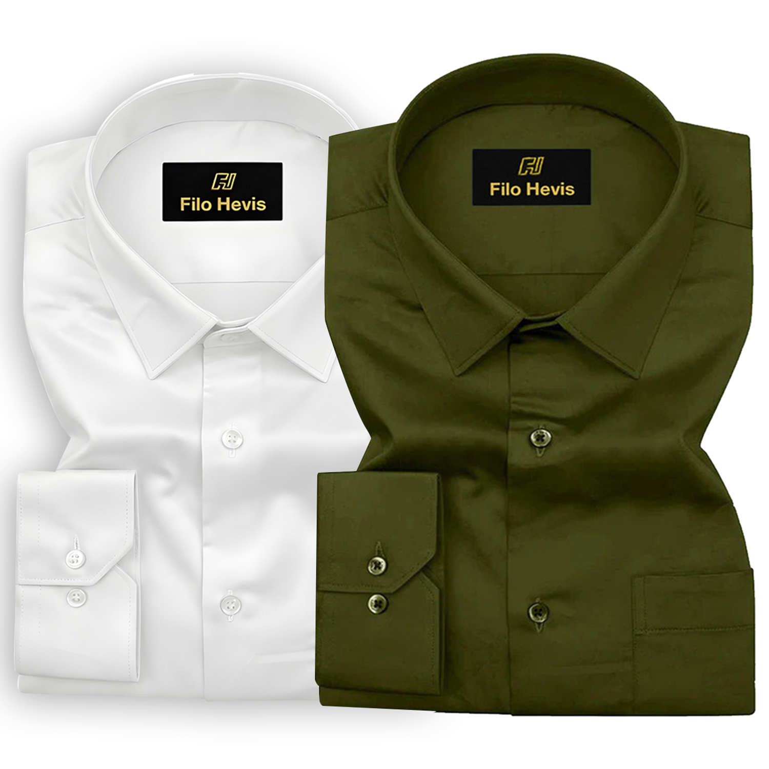 Combo of 2 Premium Cotton Formal Shirts – White & Light Mehndi | Single Pocket | Smart Fit My Store