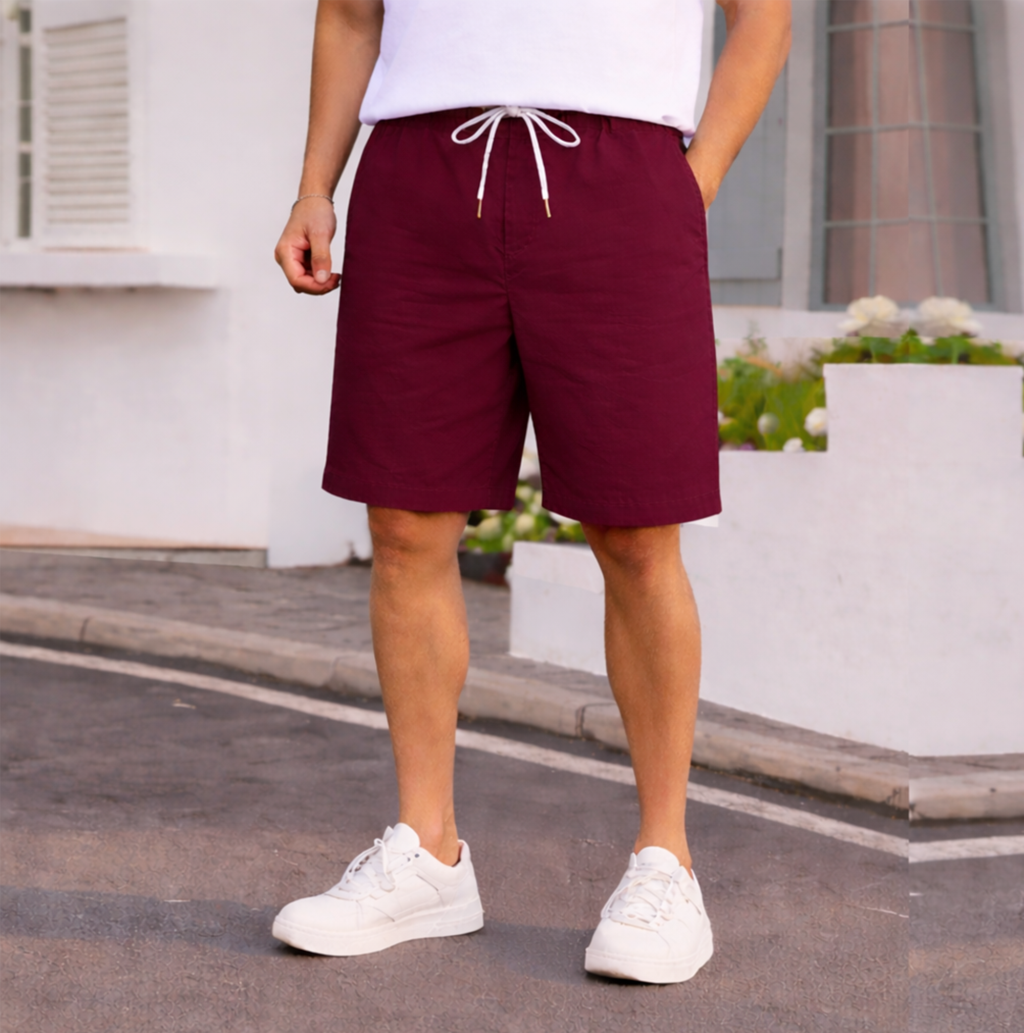 MENS COTTON SHORTS | EVERYDAY COMFORT HALF PANTS | Dark Maroon Filo Hevis