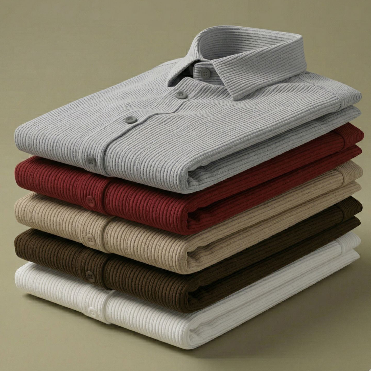 Corduroy Inspired Self-Cord Casual Shirts for Men Blended Fabric - Light Grey