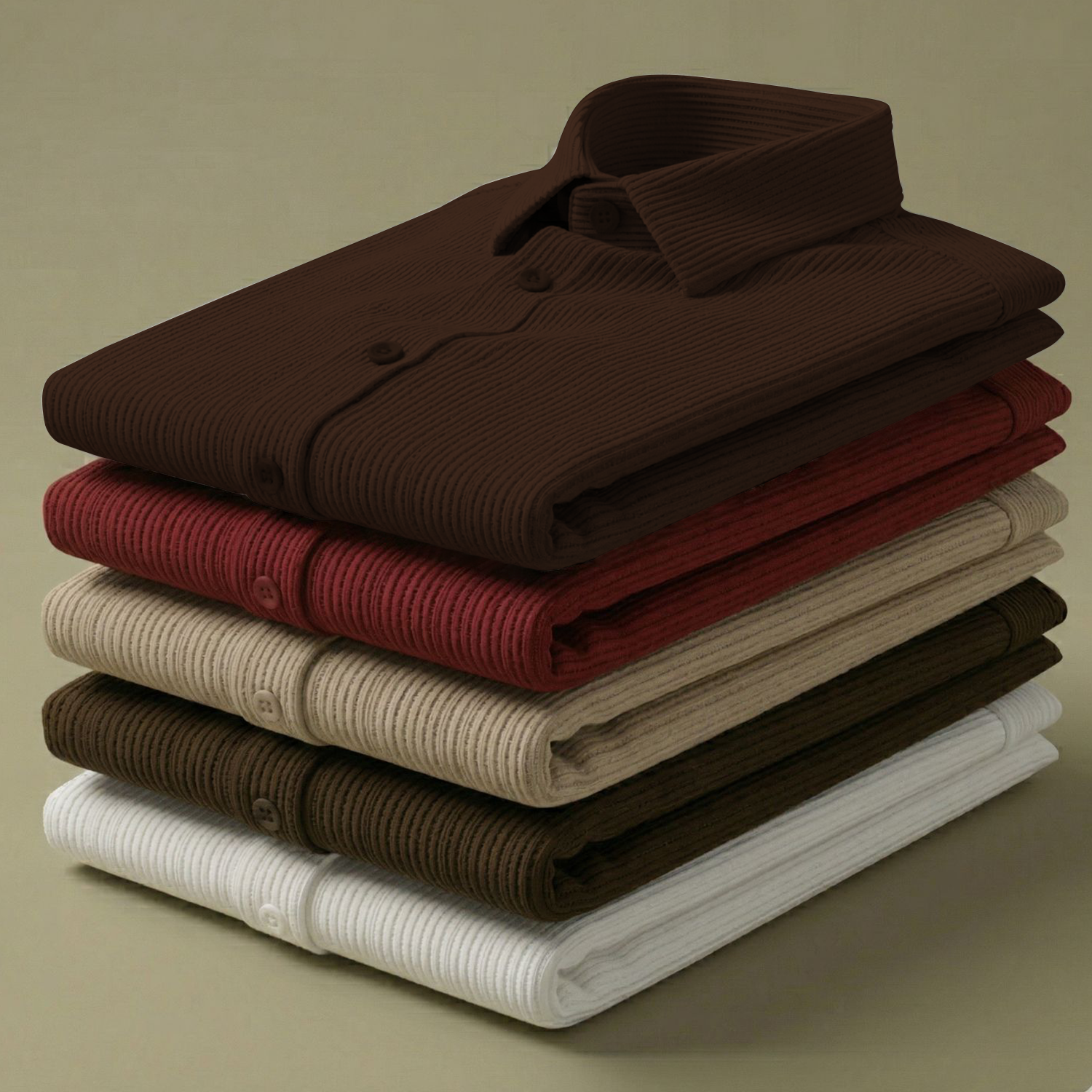 Corduroy Inspired Self-Cord Casual Shirts for Men Blended Fabric - Brown