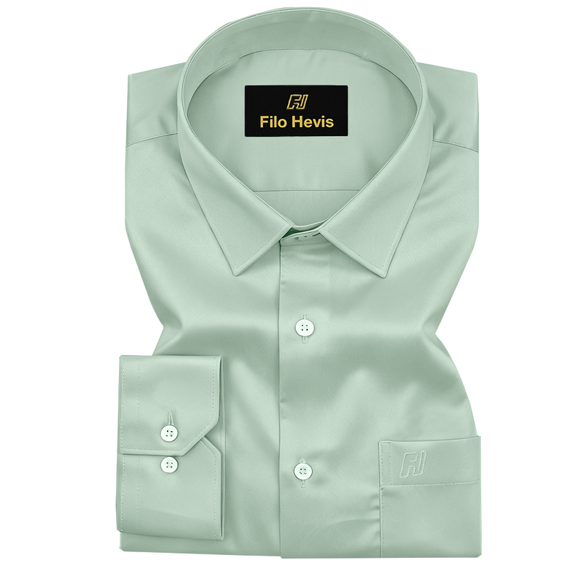 Platinum Cotton Satin Formal Shirt for Men - with Pocket | Pista Green