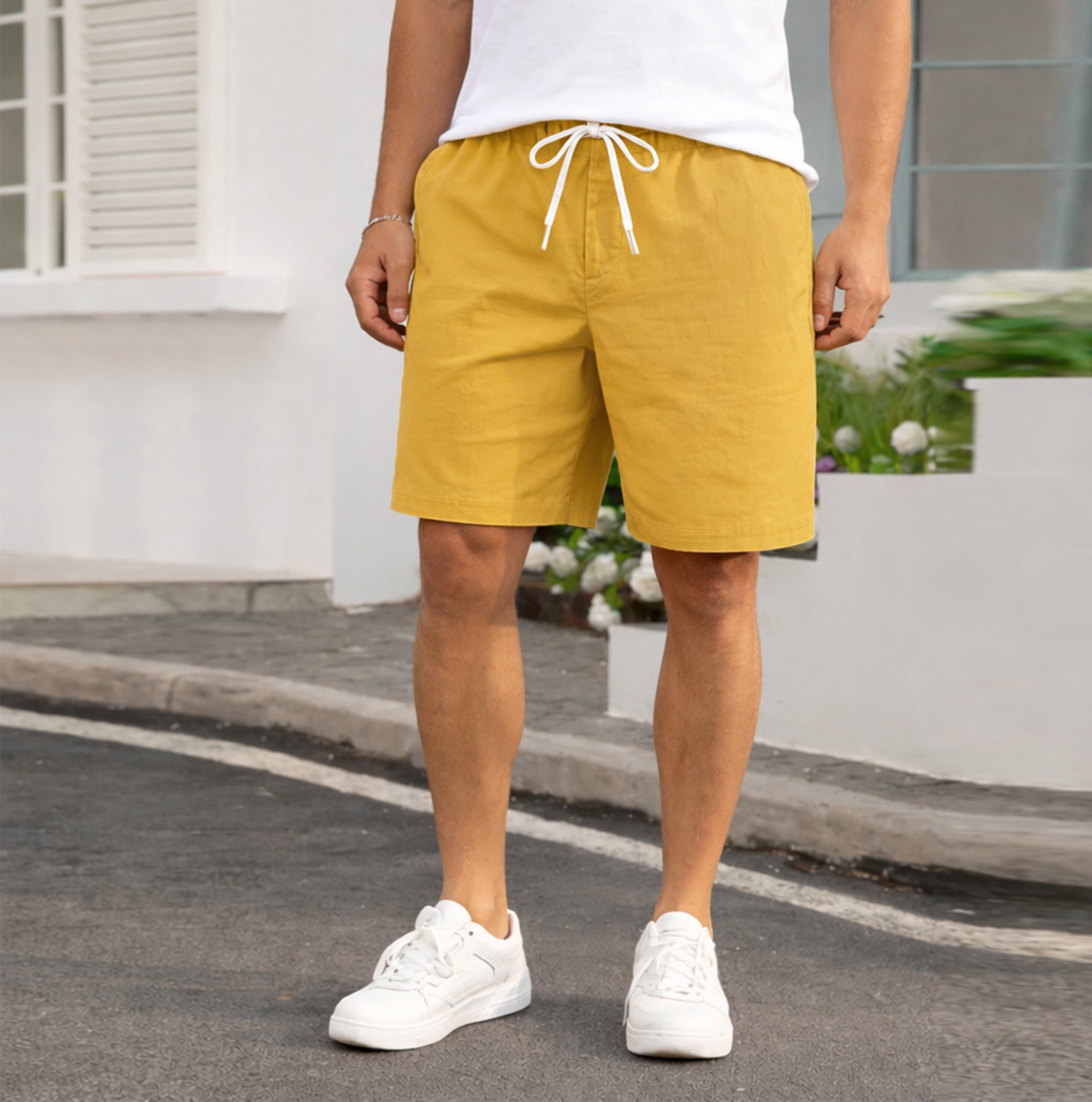 MENS COTTON SHORTS | EVERYDAY COMFORT HALF PANTS | Mustard Yellow Filo Hevis
