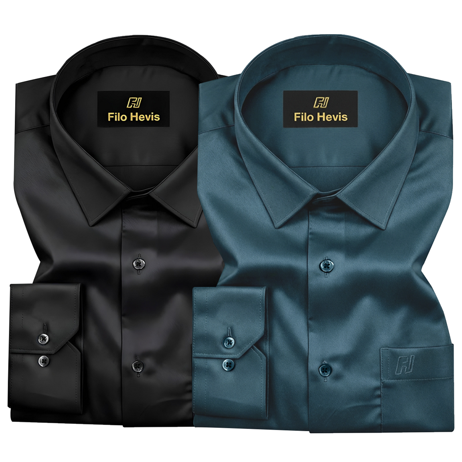 Combo of 2 Premium Cotton Formal Shirts – Black & Teal Blue | Single Pocket | Smart Fit My Store