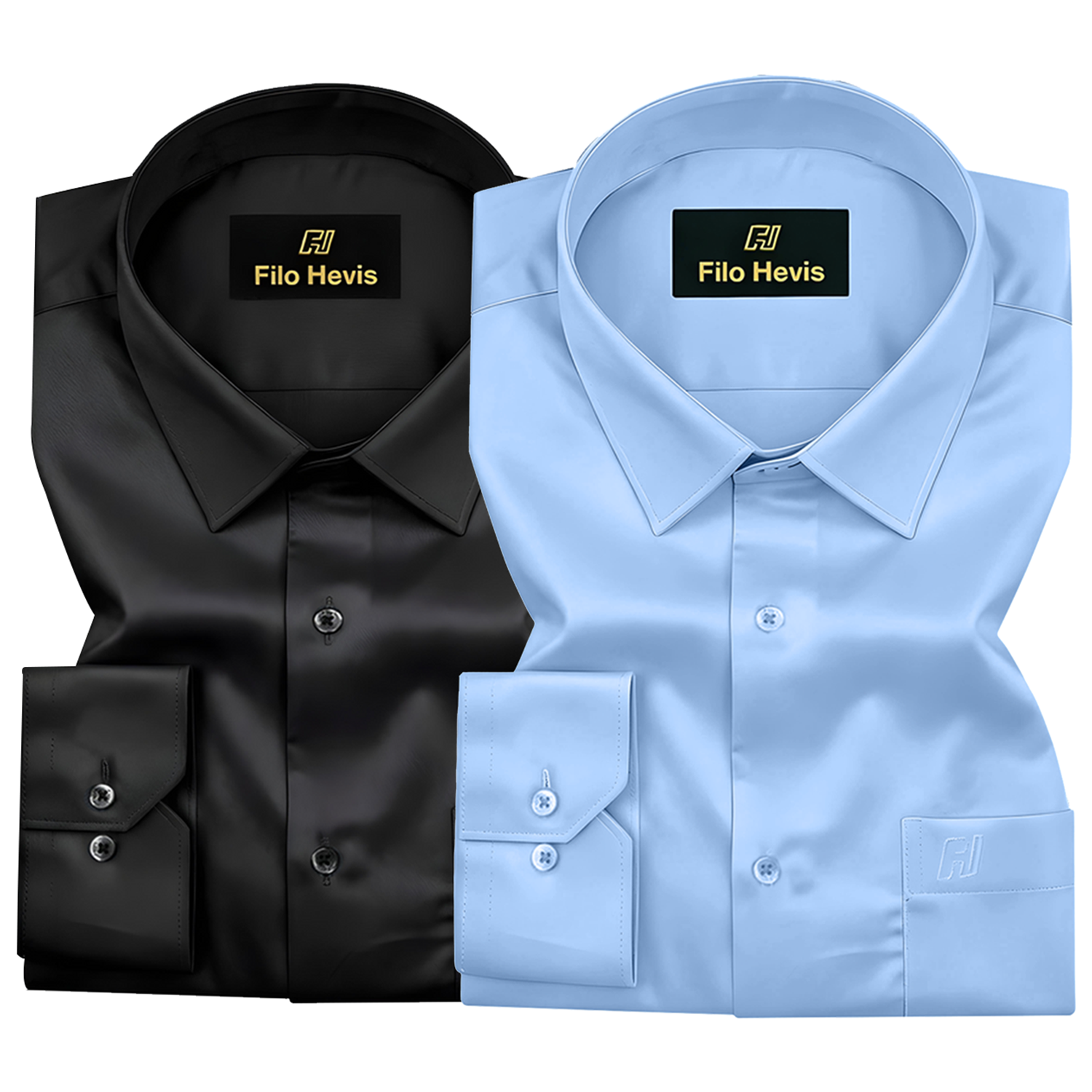 Combo of 2 Premium Cotton Formal Shirts – Black & Sky | Single Pocket | Smart Fit My Store