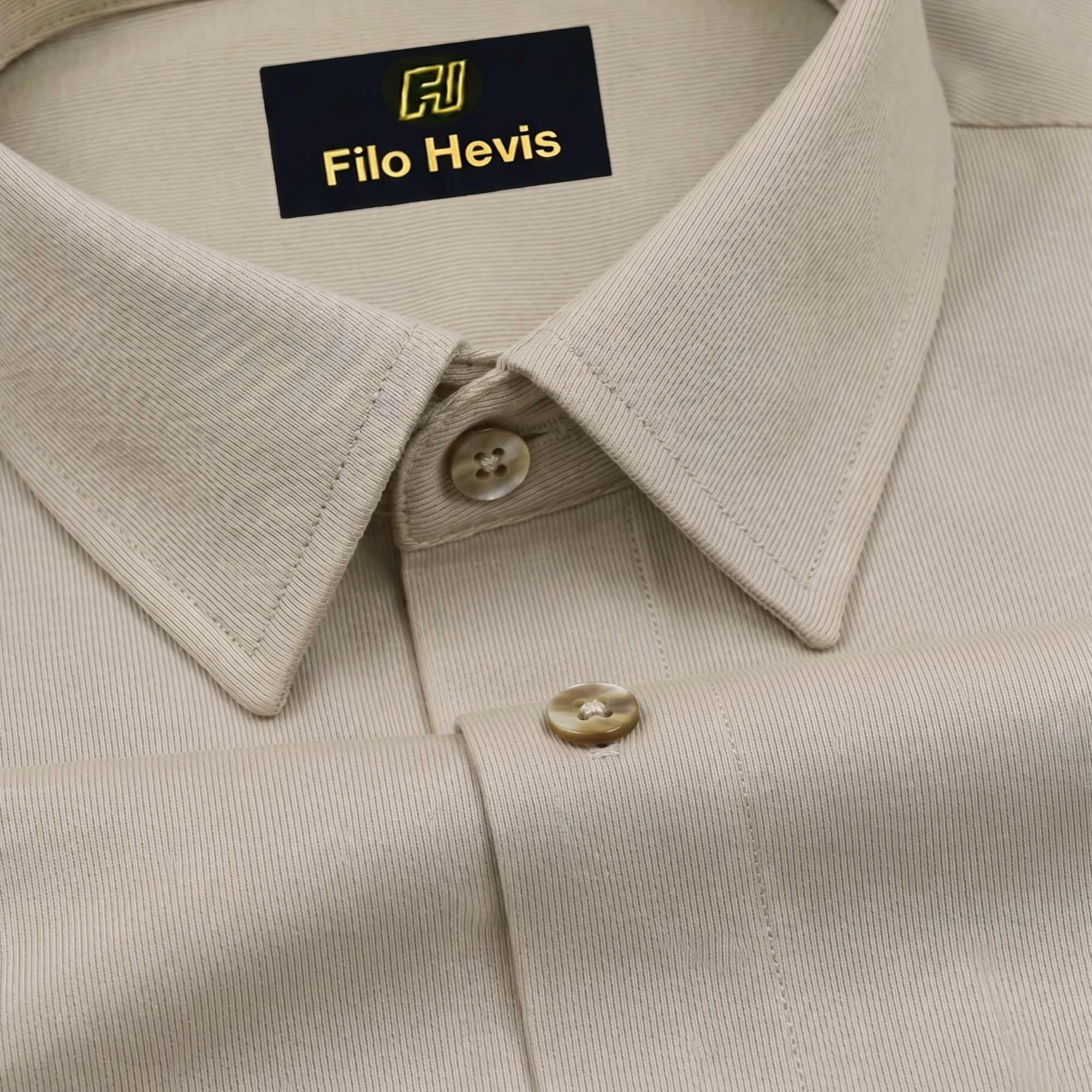 Fine-Ribbed Self-Structured Formal Shirt-BEIGE