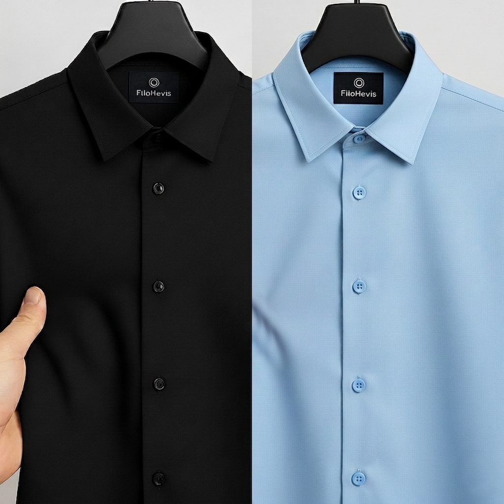 Combo of 2 Men's Satin Lycra formal Full Sleeve Shirt Black & Sky