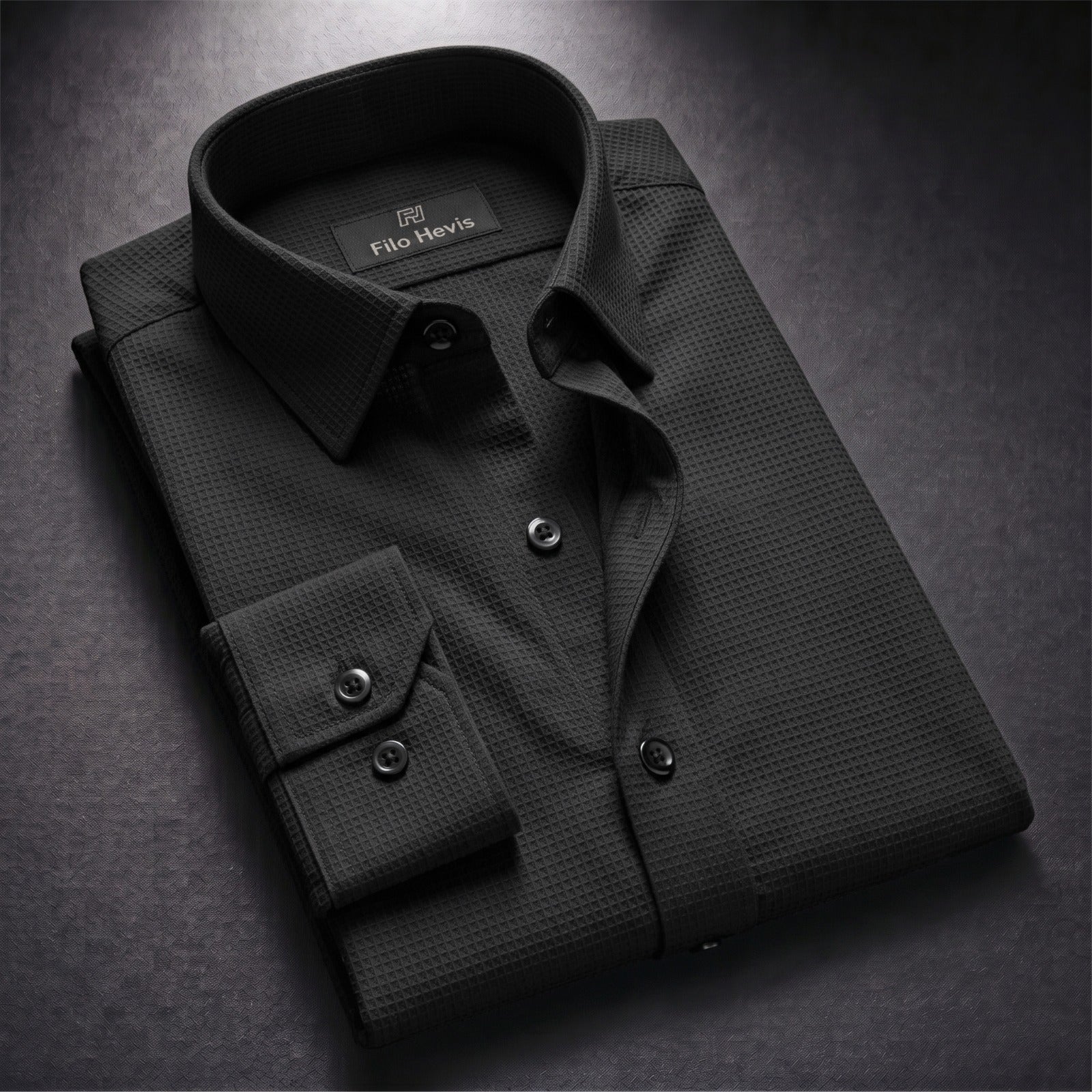 Men's Full Sleeve Self Textured Shirt | Black My Store