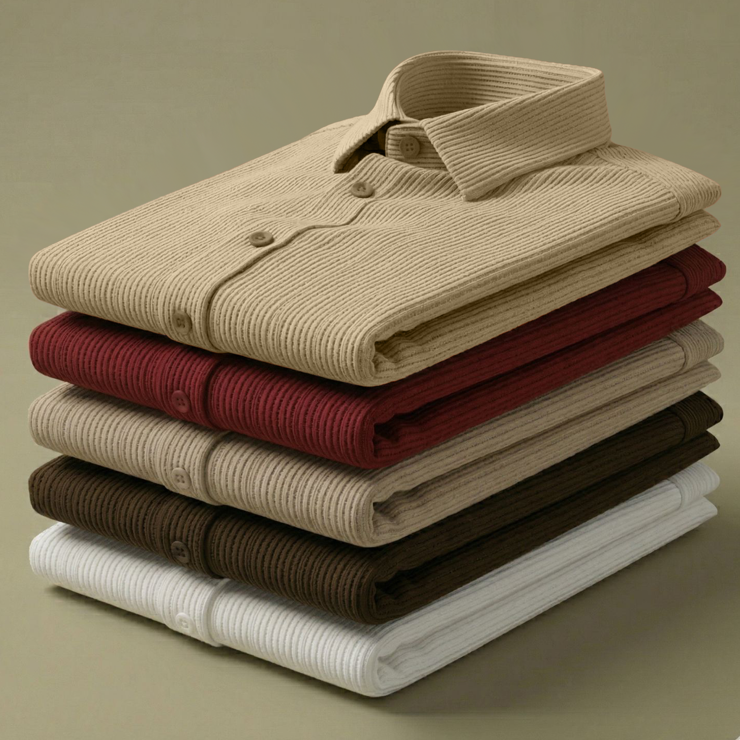 Corduroy Inspired Self-Cord Casual Shirts for Men Blended Fabric - Beige