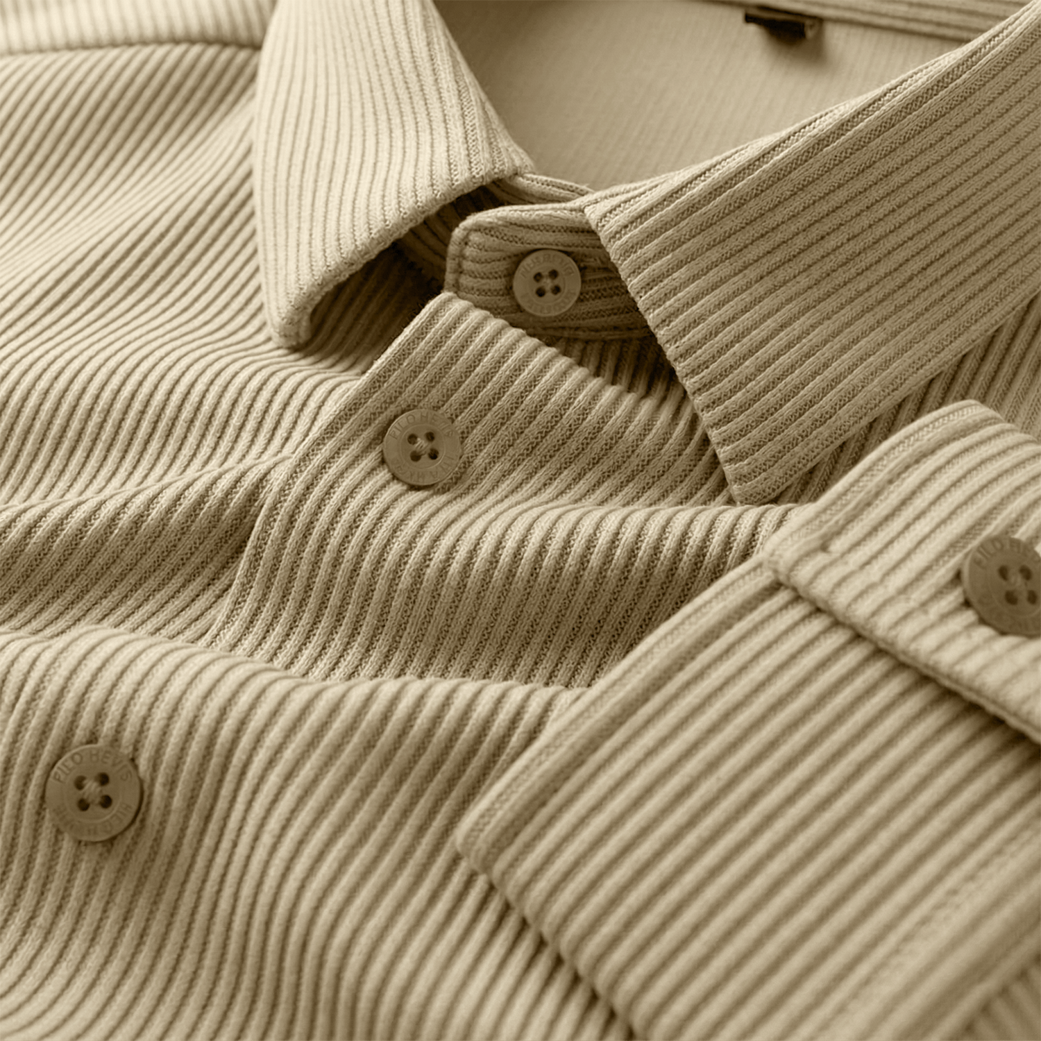 Corduroy Inspired Self-Cord Casual Shirts for Men Blended Fabric - Beige