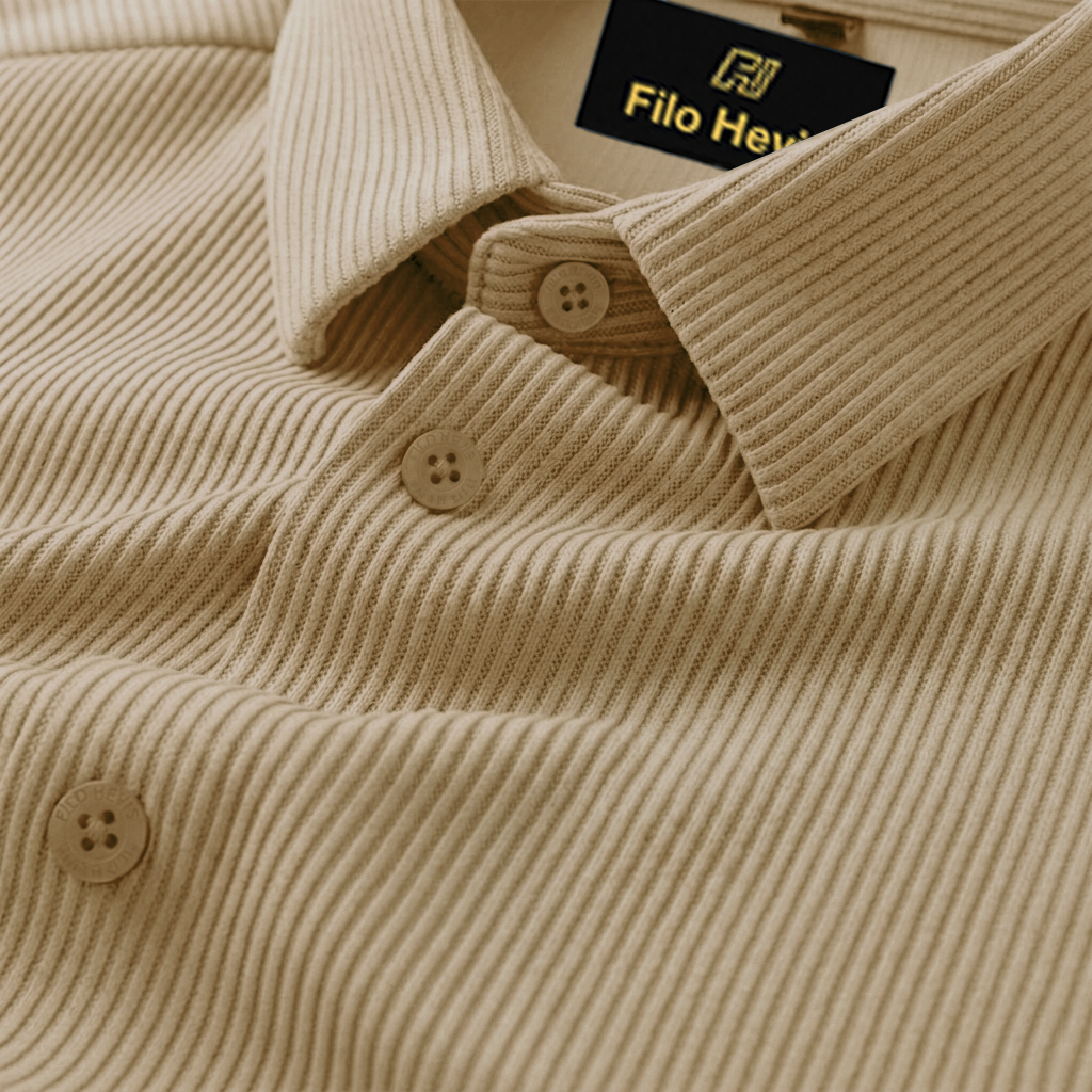 SELF-CORD CASUAL SHIRTS FOR MEN BLENDED FABRIC | Half Sleeves | Beige My Store