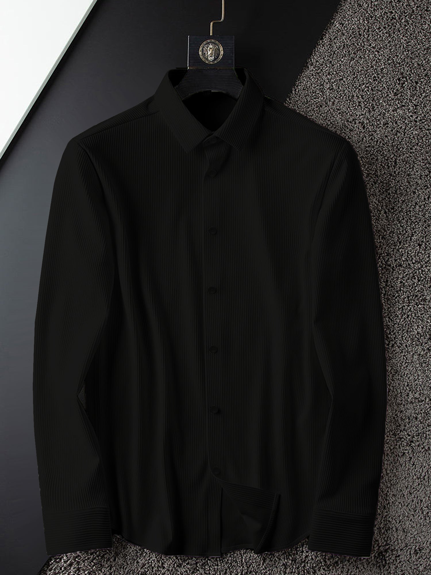 Corduroy Casual Shirts for Men Blended Fabric - Black