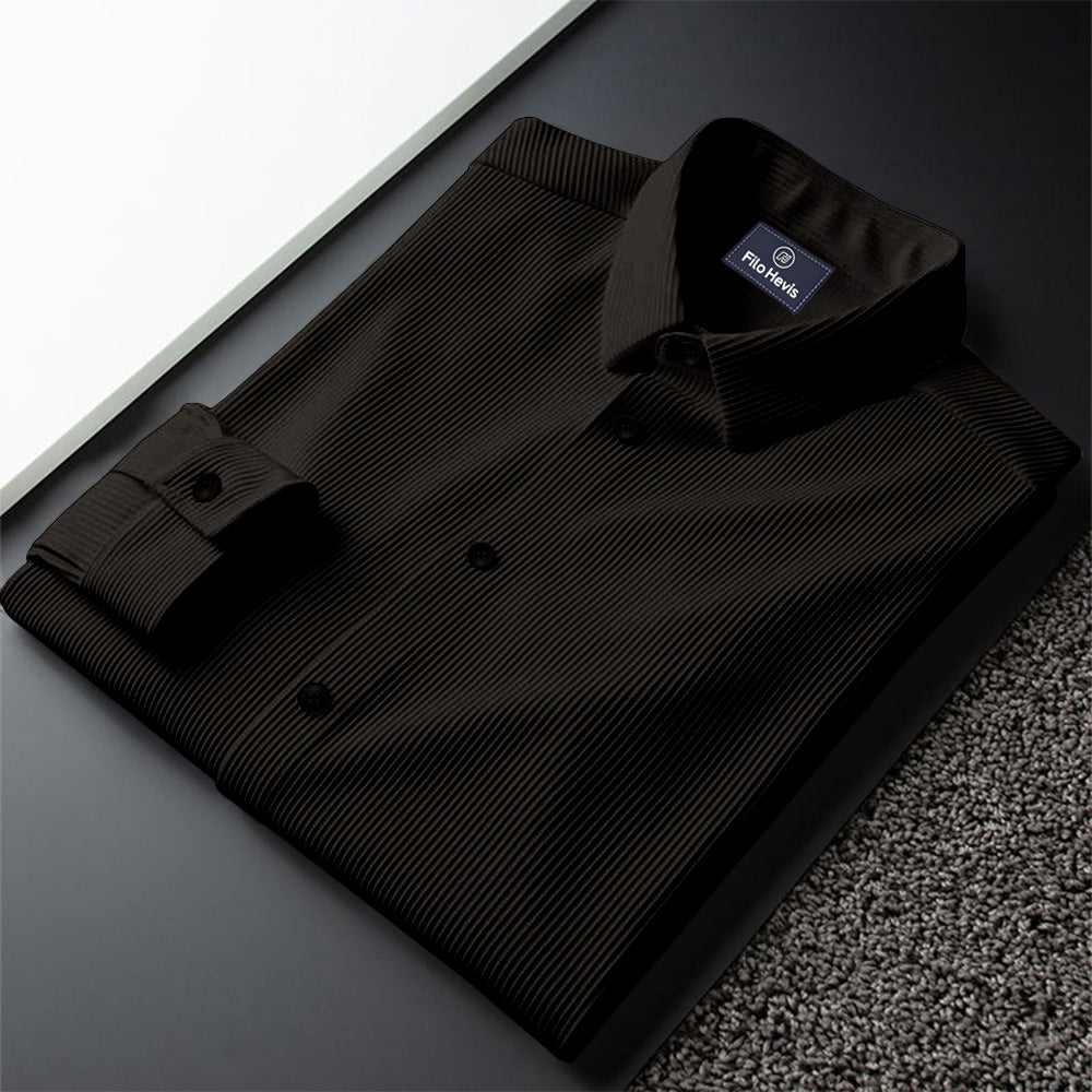 Corduroy Casual Shirts for Men Blended Fabric - Black