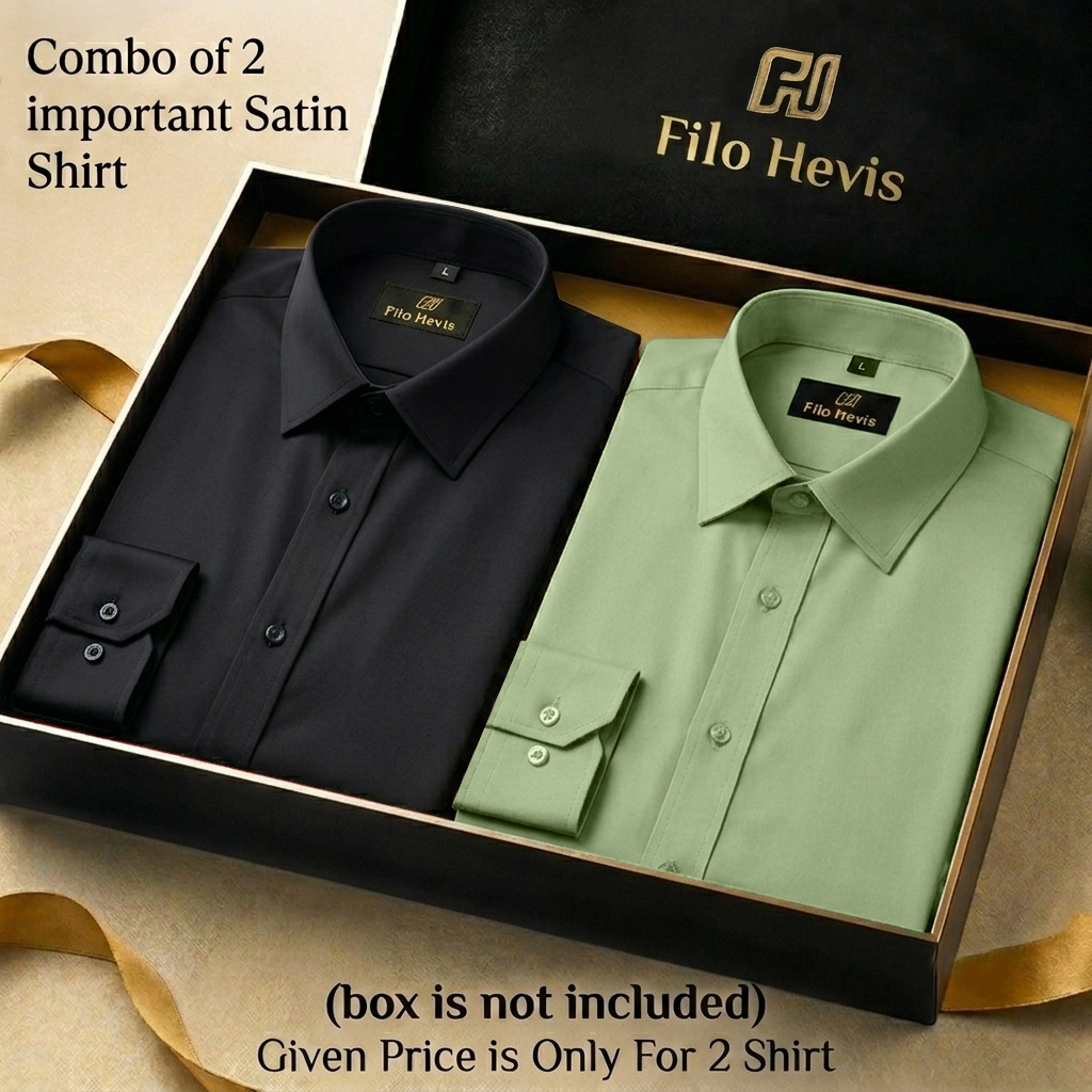 Combo of 2 Men's Imported Satin formal Shirt Black & Pista Green